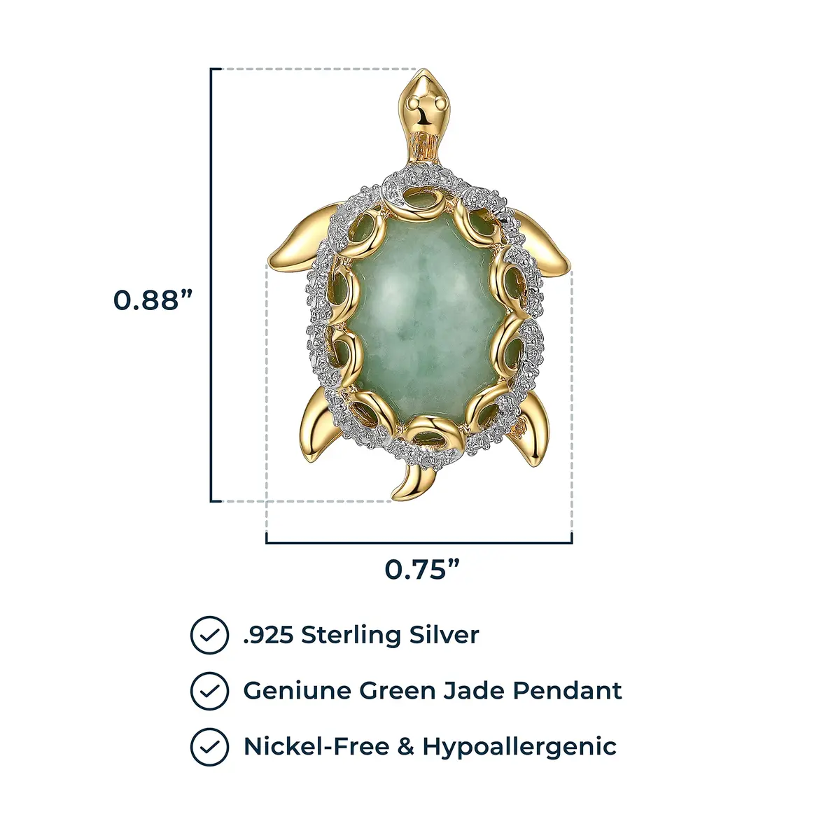 MORGAN & PAIGE Silver 18k Yellow Gold Plated Jade Sea Turtle Necklace 18in | Symbol of Longevity & Protection - view 3