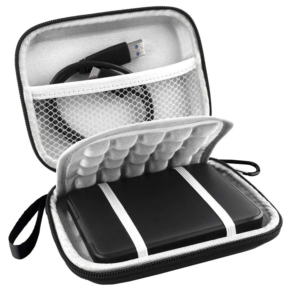 Lacdo Black Portable Hard Drive Case for WD Elements/My Passport, 14.2cm x 11.2cm x 3.8cm | Protects Drives from Water & Shocks - main product image