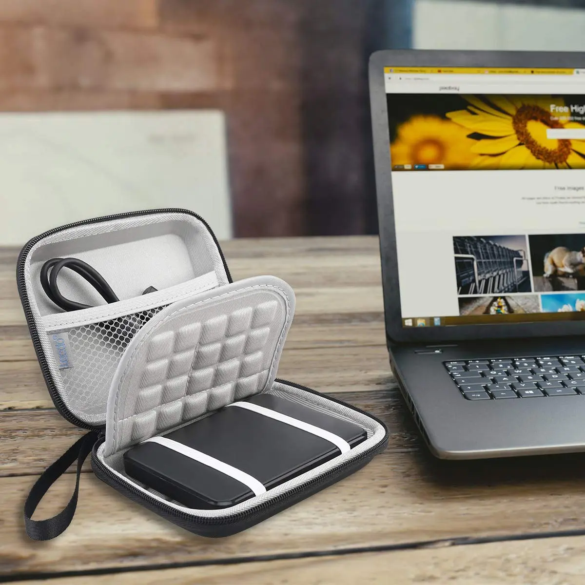 Lacdo Black Portable Hard Drive Case for WD Elements/My Passport, 14.2cm x 11.2cm x 3.8cm | Protects Drives from Water & Shocks - view 7