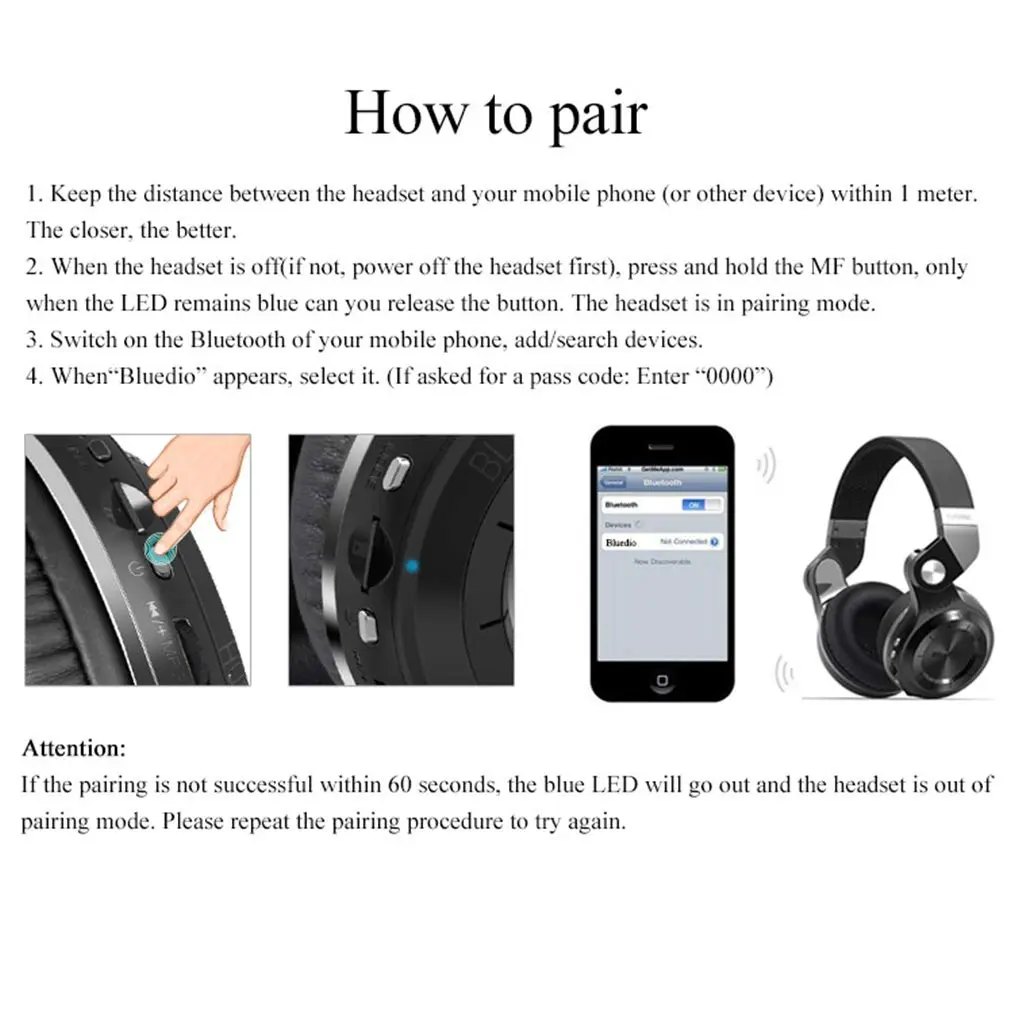 Bluedio T2 Plus Turbine Wireless Bluetooth Headphones with Mic and FM Radio | Foldable, 57mm Speaker, 40H Playtime - view 5