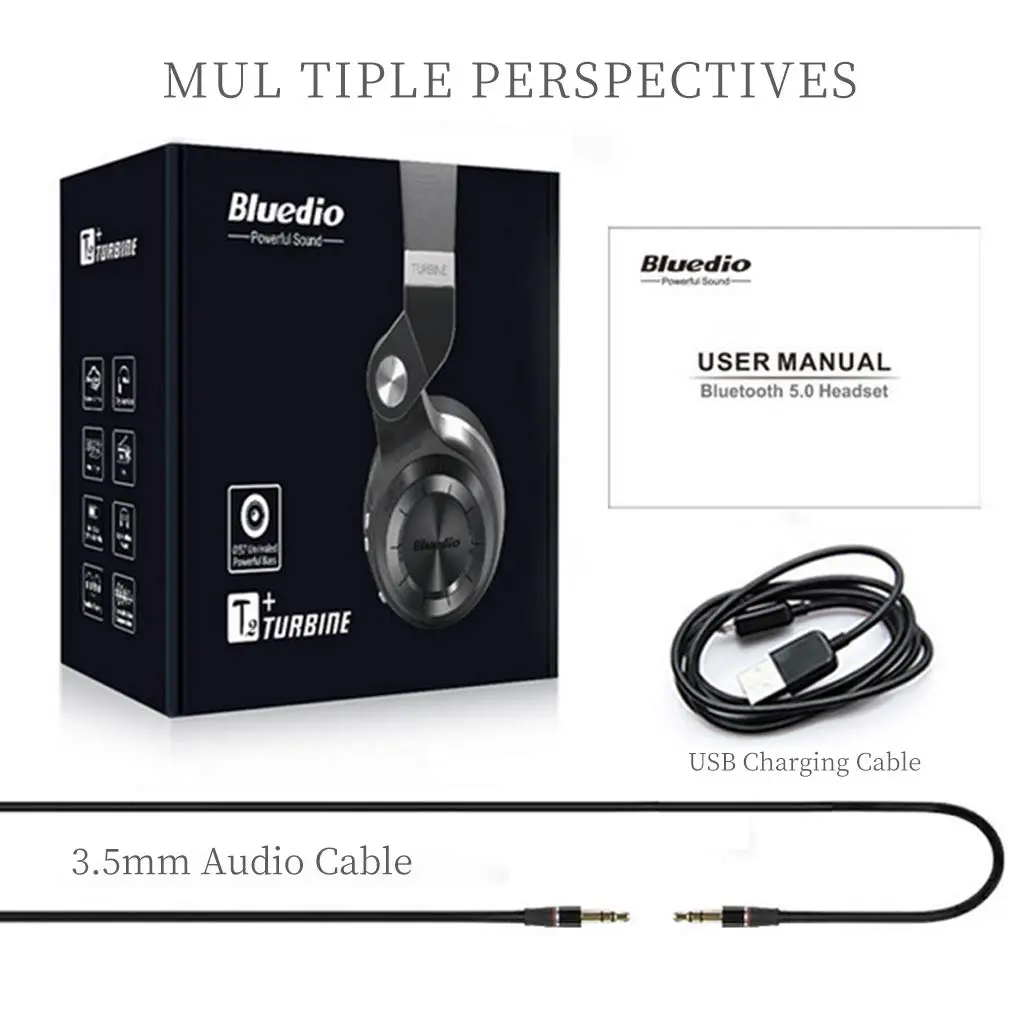 Bluedio T2 Plus Turbine Wireless Bluetooth Headphones with Mic and FM Radio | Foldable, 57mm Speaker, 40H Playtime - view 6