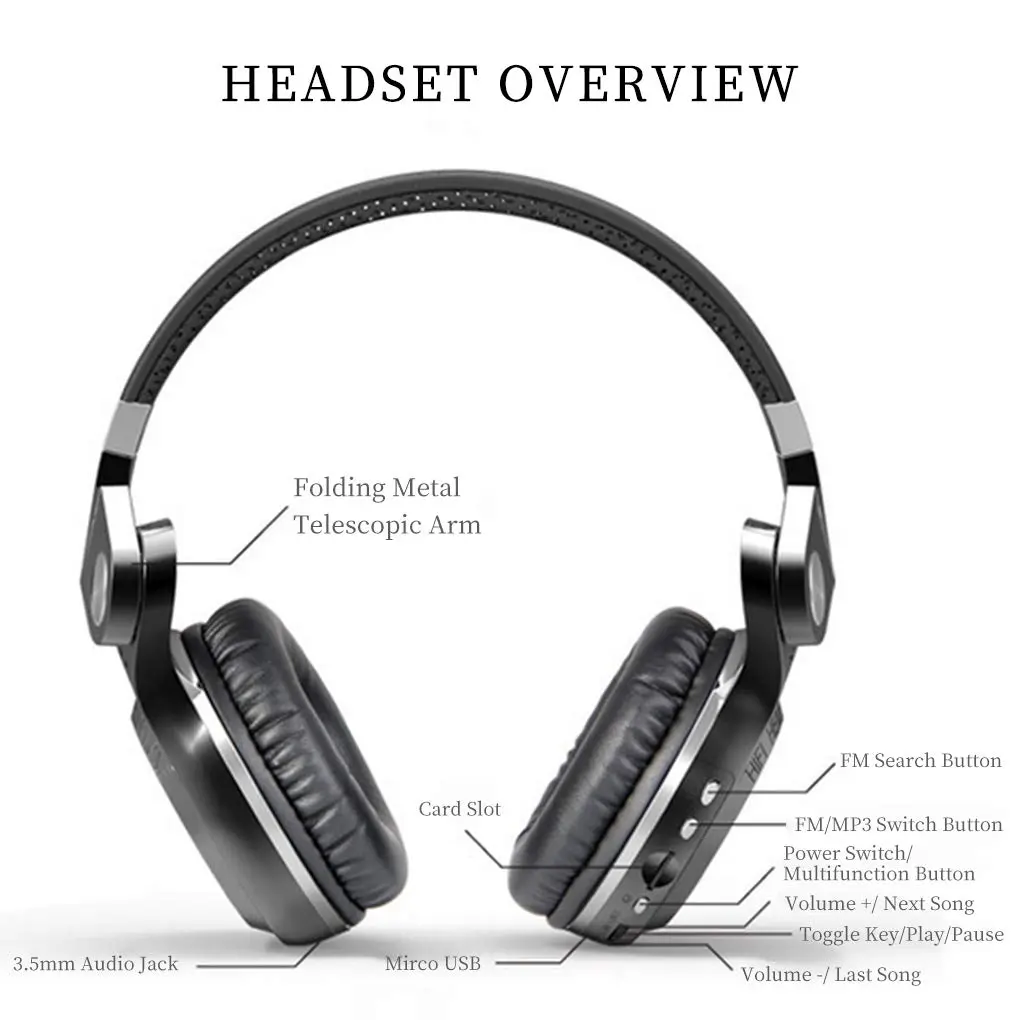 Bluedio T2 Plus Turbine Wireless Bluetooth Headphones with Mic and FM Radio | Foldable, 57mm Speaker, 40H Playtime - view 3