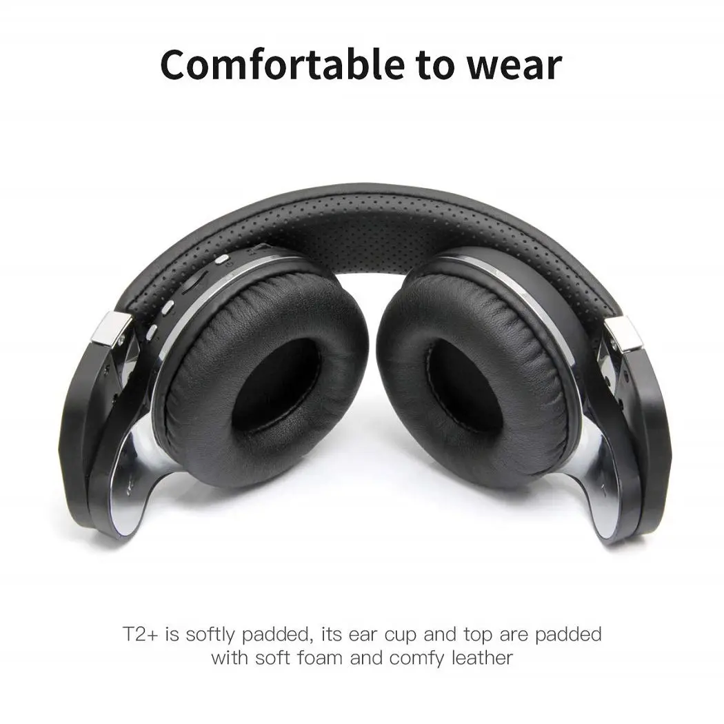 Bluedio T2 Plus Turbine Wireless Bluetooth Headphones with Mic and FM Radio | Foldable, 57mm Speaker, 40H Playtime - view 4