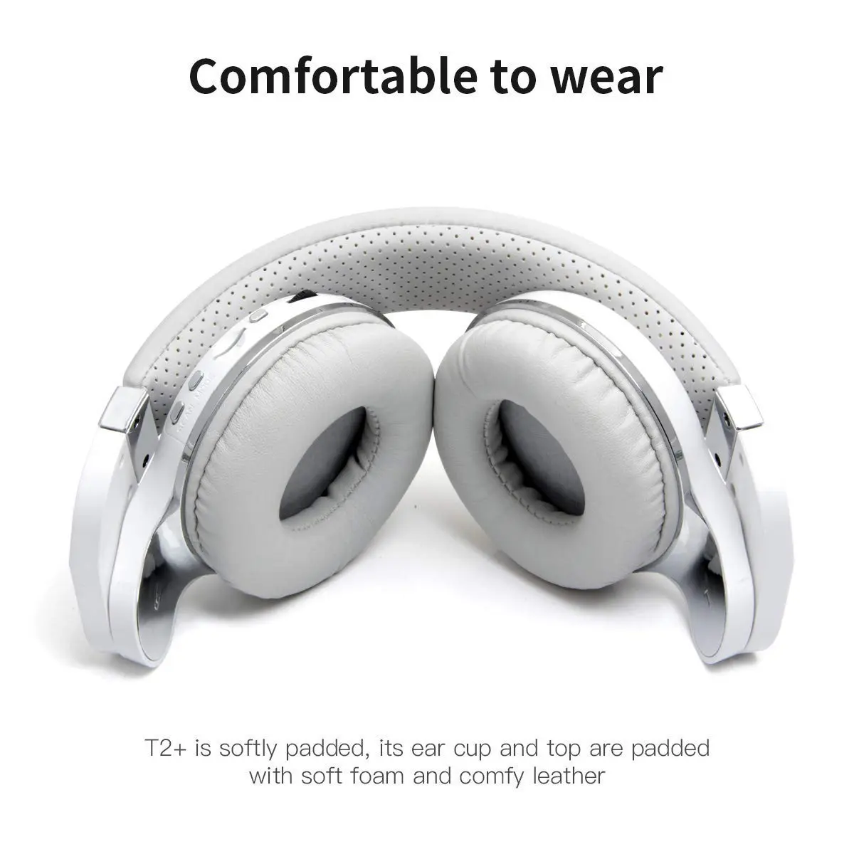 Bluedio T2 Plus Turbine Wireless Bluetooth Headphones with Mic/Micro SD Card Slot/FM Radio (White) | Over Ear, Foldable, 40hrs BT - view 6