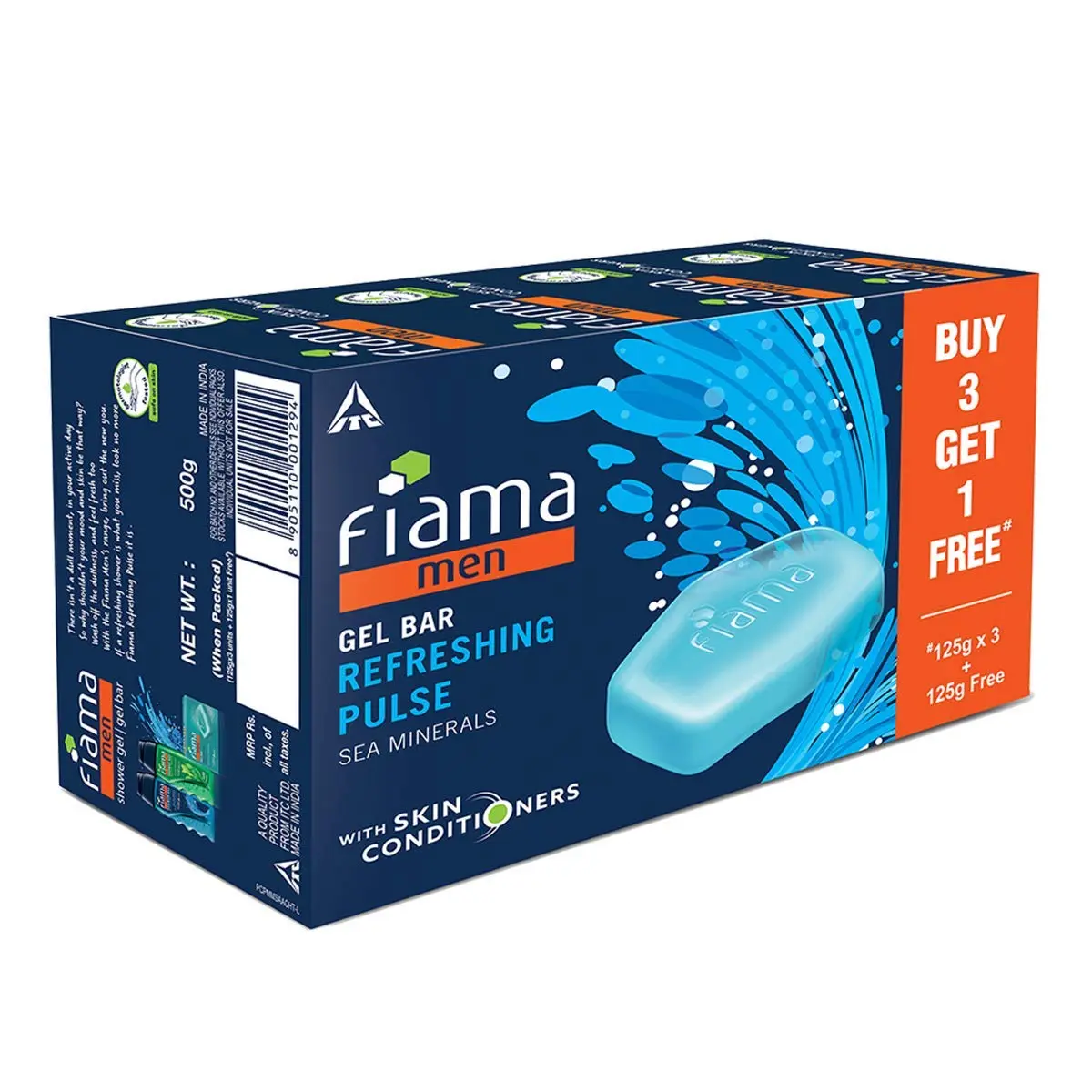 Fiama Men Refreshing Pulse Gel Bar 125g | Skin Moisturising & Invigorating Fragrance - view 3