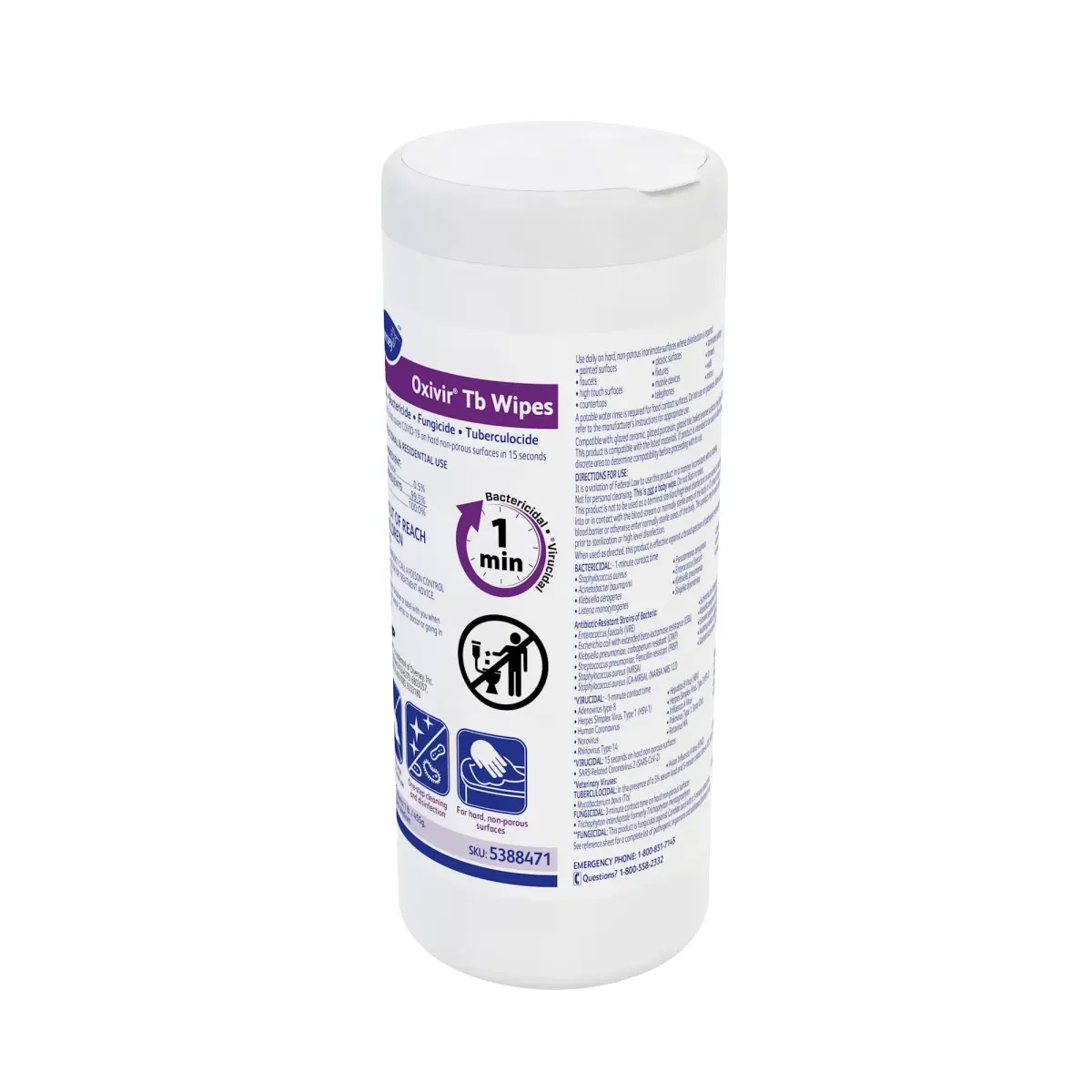 Oxivir Diversey Tb Disinfectant Wipes, 60 Count Canister | EPA Registered Hydrogen Peroxide Formula - view 2