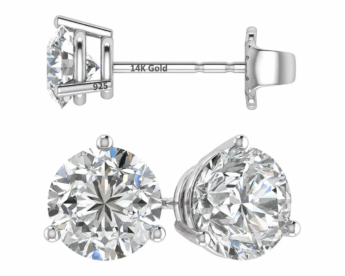 Central Diamond Center 14K Gold Post Martini Stud Earrings 8.00mm 4.00cttw | Hypoallergenic Diamond Look - main product image