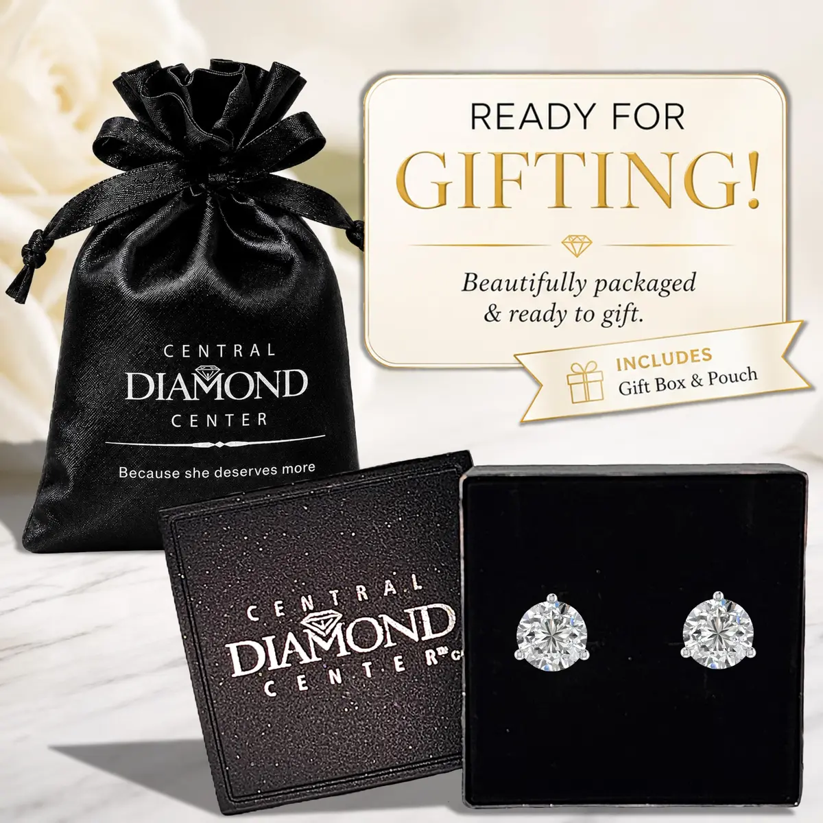 Central Diamond Center 14K Gold Post Martini Stud Earrings 8.00mm 4.00cttw | Hypoallergenic Diamond Look - view 6
