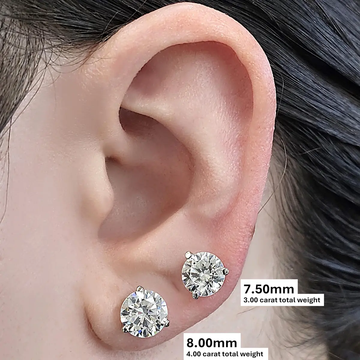 Central Diamond Center 14K Gold Post Martini Stud Earrings 8.00mm 4.00cttw | Hypoallergenic Diamond Look - view 3