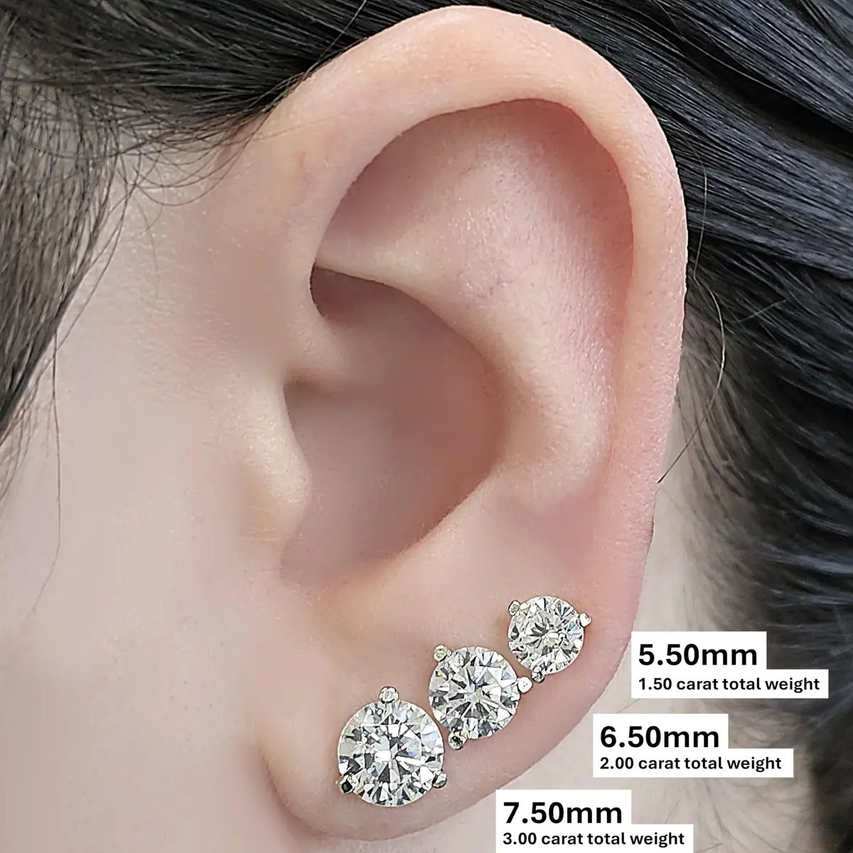 Central Diamond Center 14K Gold Post Martini Stud Earrings 7.50mm | Platinum Plated & 3.00cttw - view 3
