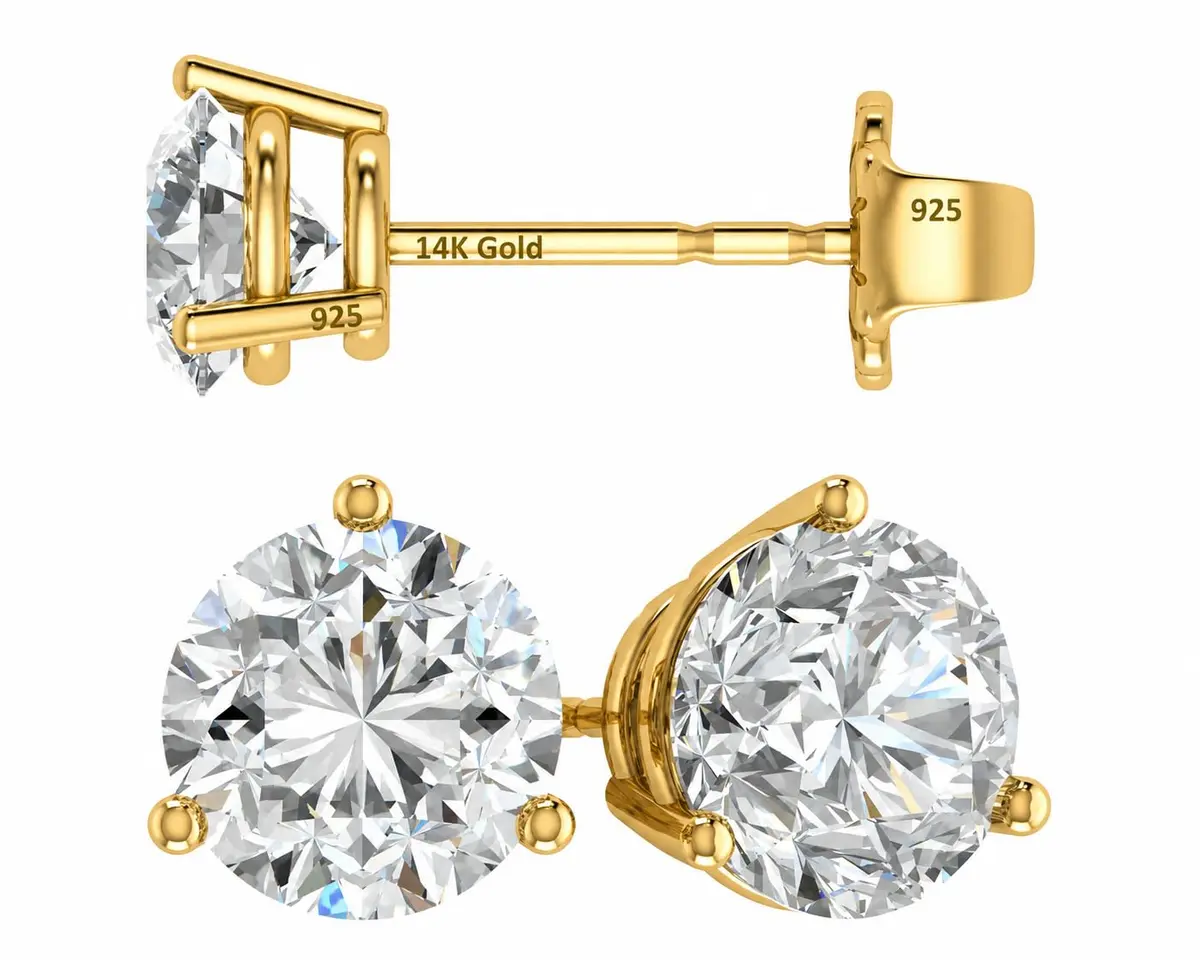 Central Diamond Center 14K Gold Post Martini Stud Earrings 5.50mm 1.50cttw | Hypoallergenic Diamond Look - main product image