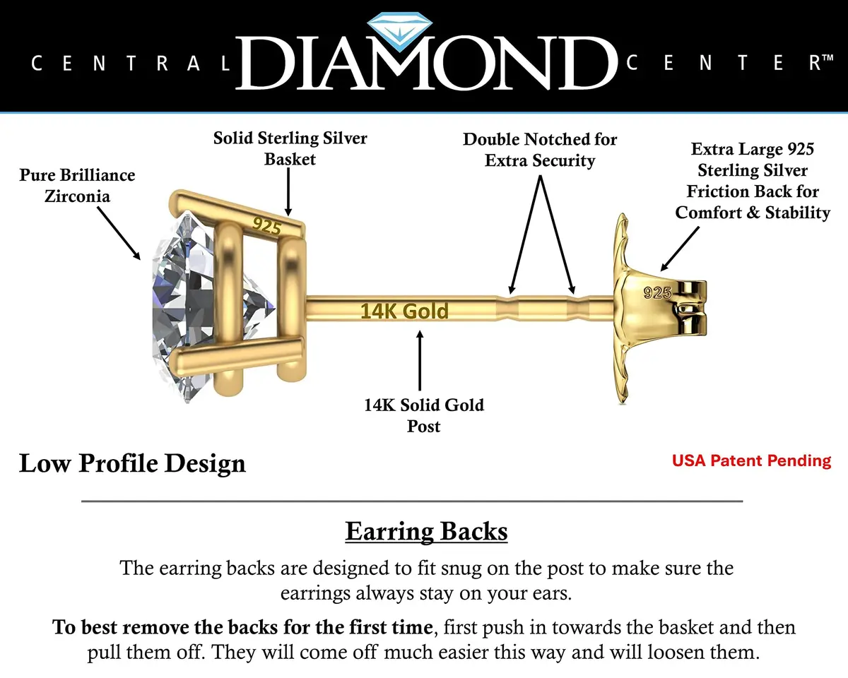 Central Diamond Center 14K Gold Post Martini Stud Earrings 5.50mm 1.50cttw | Hypoallergenic Diamond Look - view 2