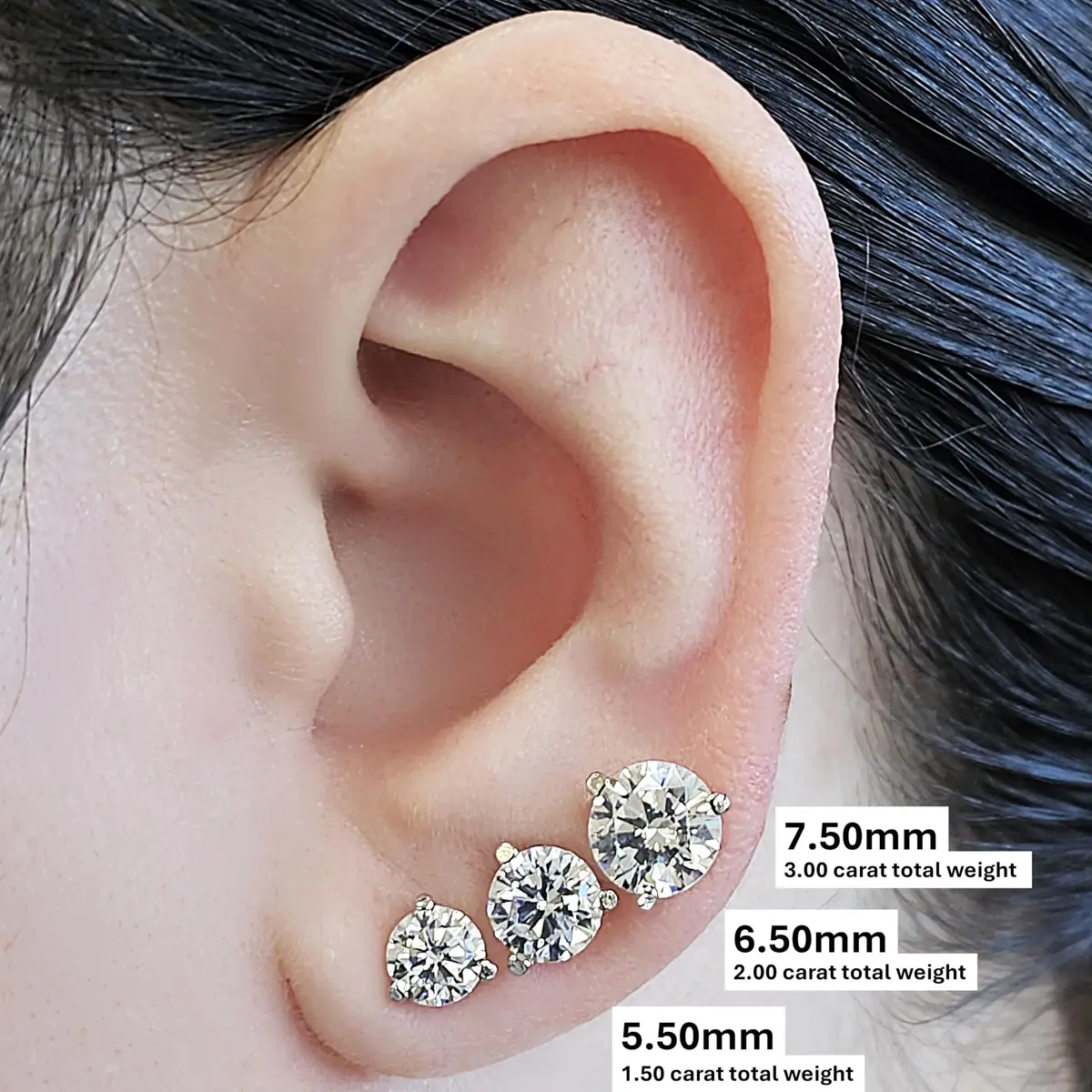Central Diamond Center 14K Gold Post Martini Stud Earrings 5.50mm 1.50cttw | Hypoallergenic Diamond Look - view 3