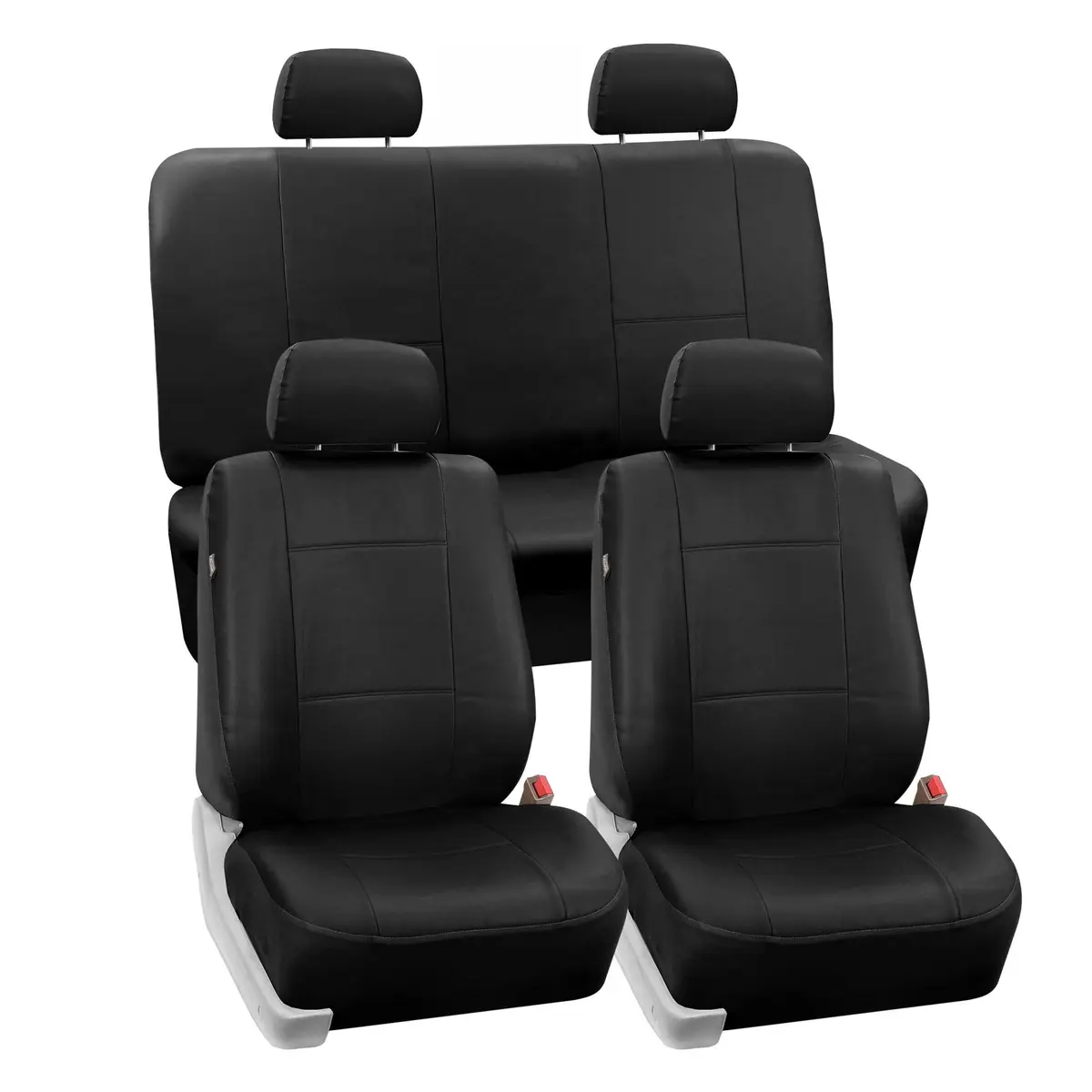 FH Group Full Set Faux Leather Car Seat Covers - Universal Fit, Low Back, Easy to Clean, Black | Protect & Enhance Interior - main product image