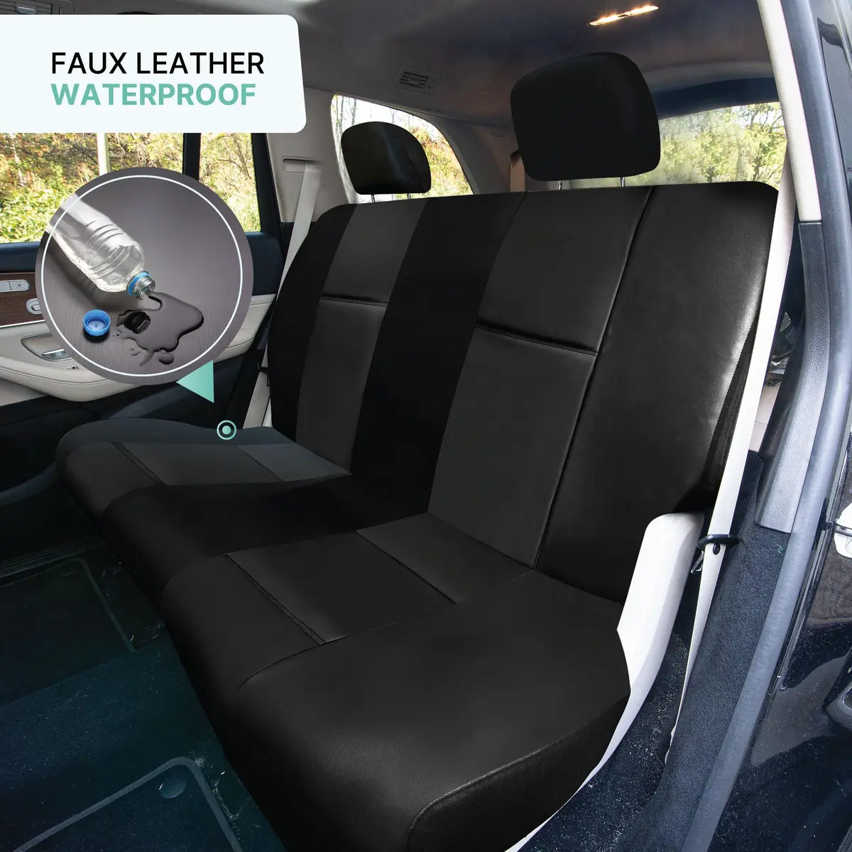 FH Group Full Set Faux Leather Car Seat Covers - Universal Fit, Low Back, Easy to Clean, Black | Protect & Enhance Interior - view 5