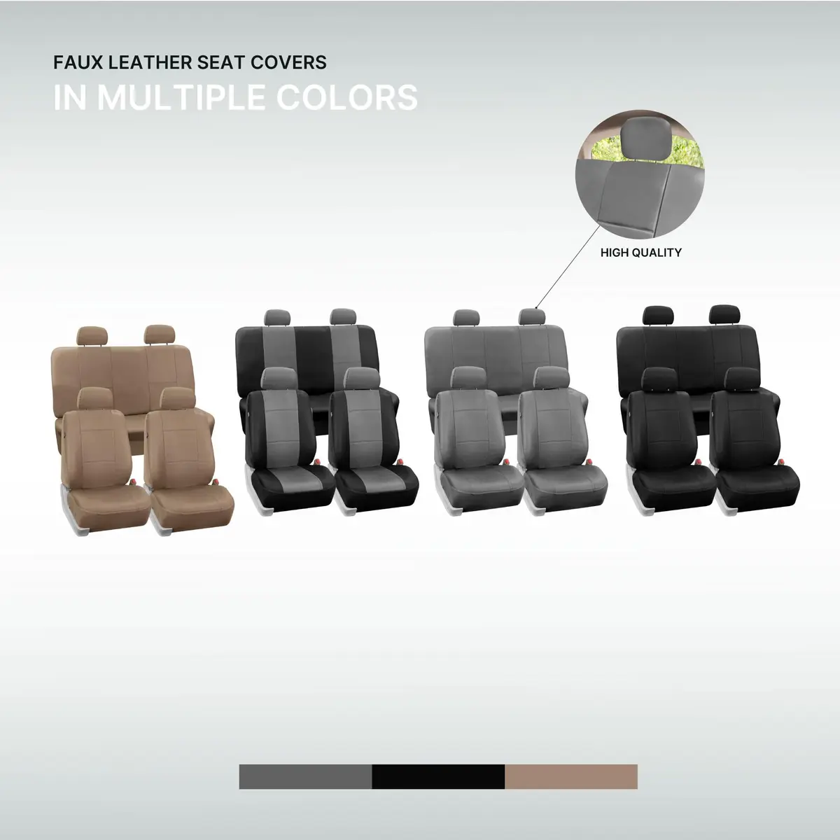 FH Group Full Set Faux Leather Car Seat Covers - Universal Fit, Low Back, Easy to Clean, Black | Protect & Enhance Interior - view 7