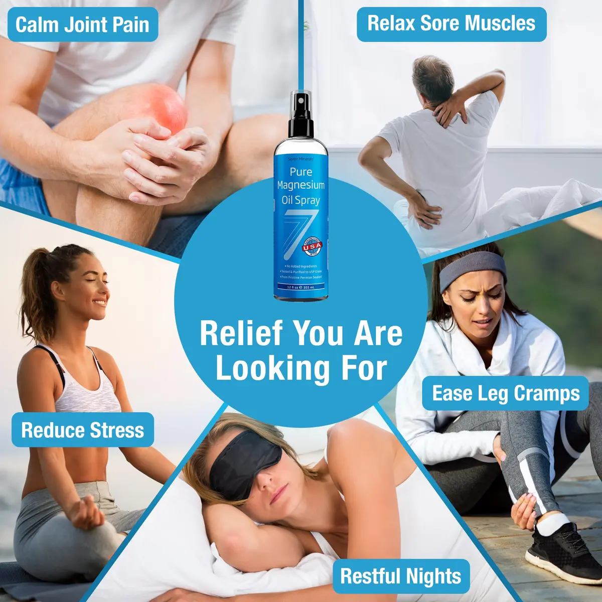 Seven Minerals Magnesium Oil Spray for Sleep, Leg Cramps & Feet | Transdermal Magnesium Relief, 12 oz - view 4