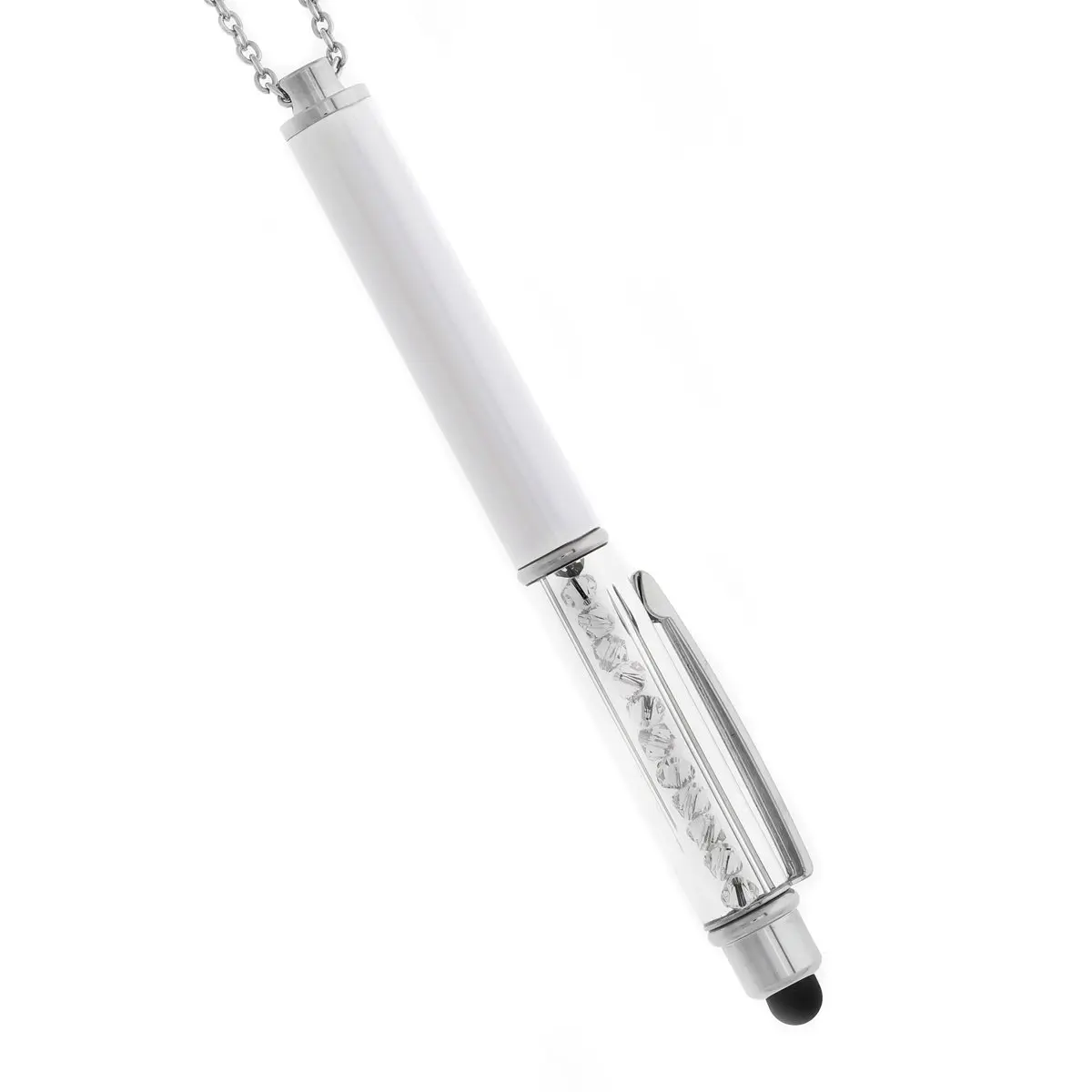 Baron-Jewelry Necklace Stylus Pen with Crystals | Pearl-White 30" Chain, Rubber Tip for Devices - main product image