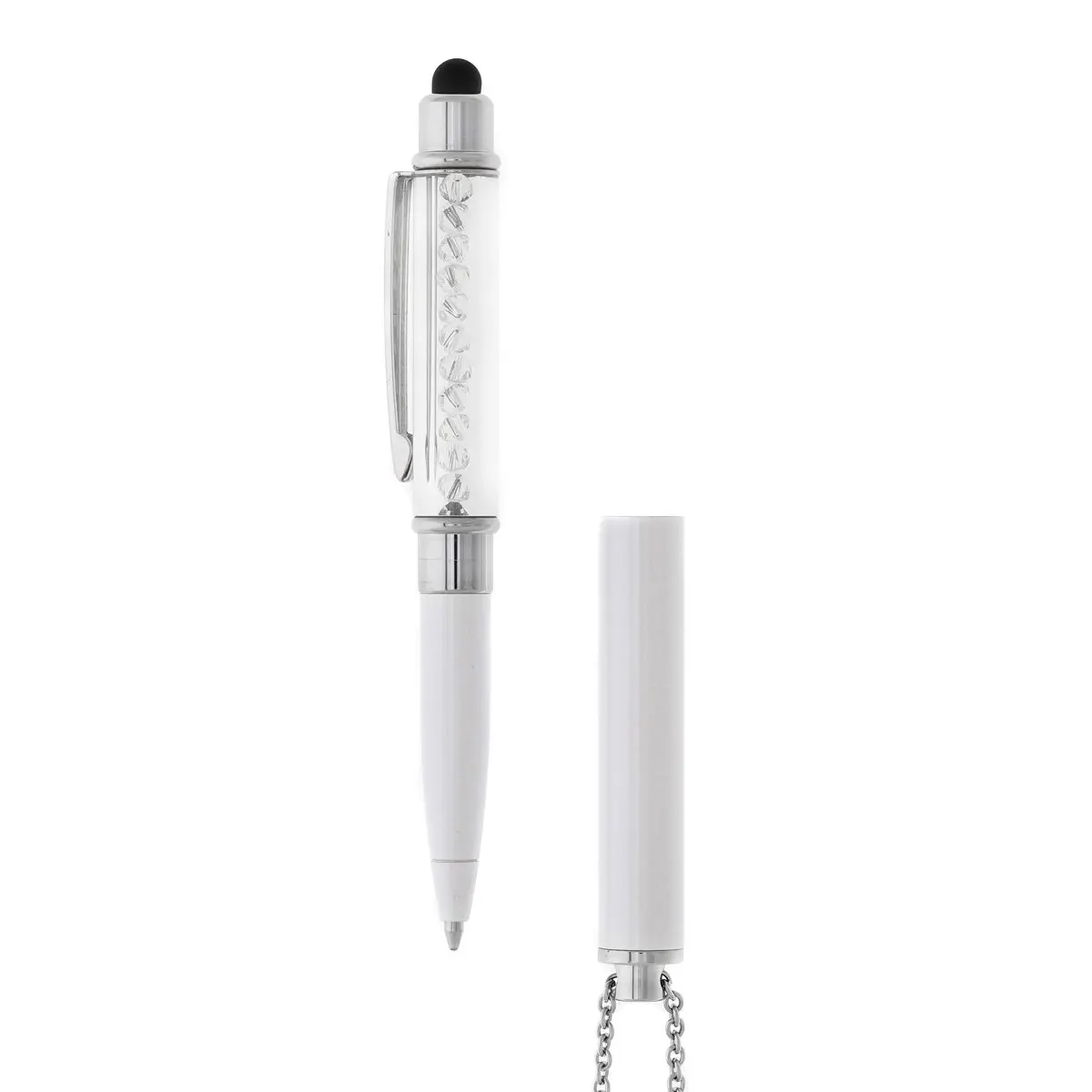 Baron-Jewelry Necklace Stylus Pen with Crystals | Pearl-White 30" Chain, Rubber Tip for Devices - view 2