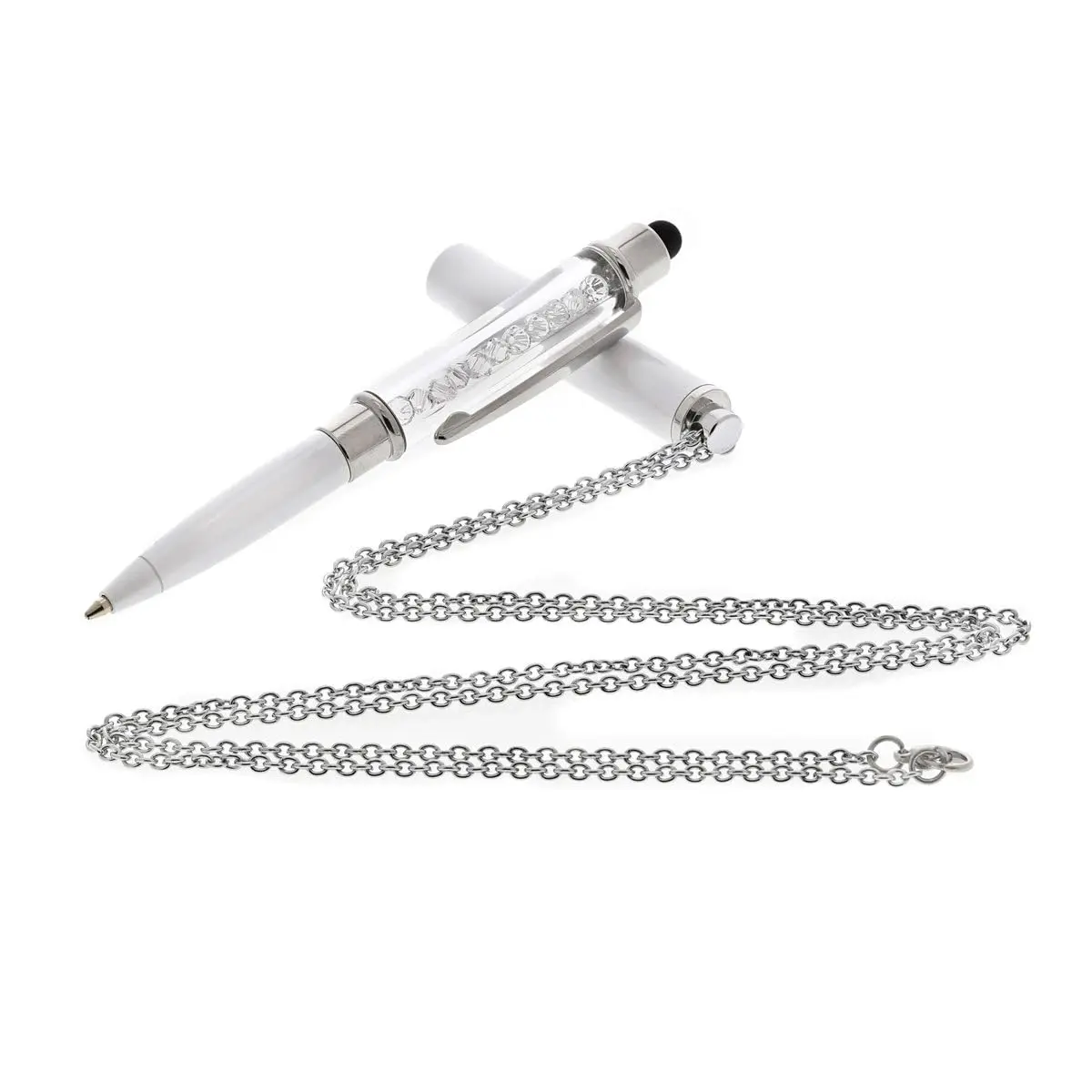 Baron-Jewelry Necklace Stylus Pen with Crystals | Pearl-White 30" Chain, Rubber Tip for Devices - view 3