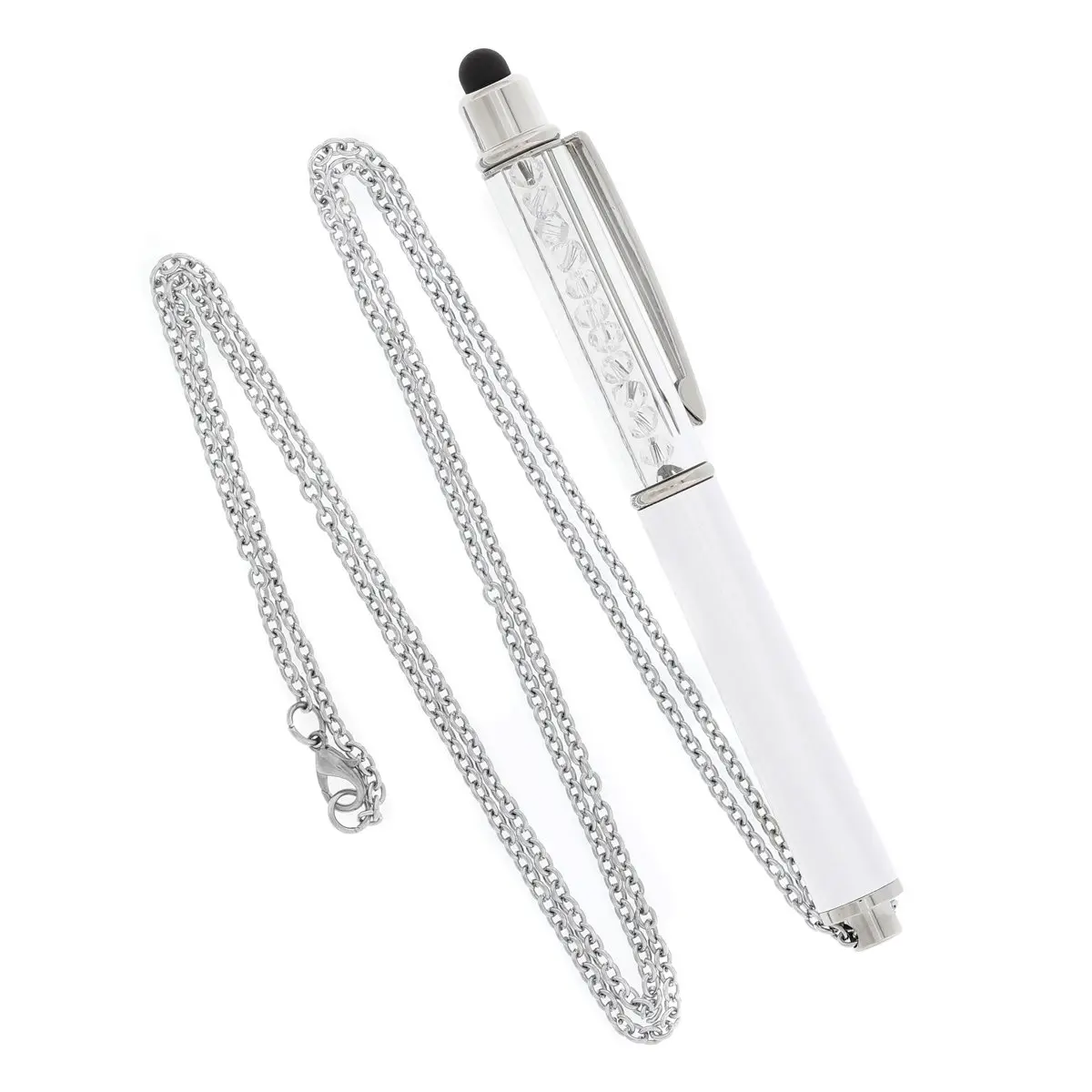 Baron-Jewelry Necklace Stylus Pen with Crystals | Pearl-White 30" Chain, Rubber Tip for Devices - view 4