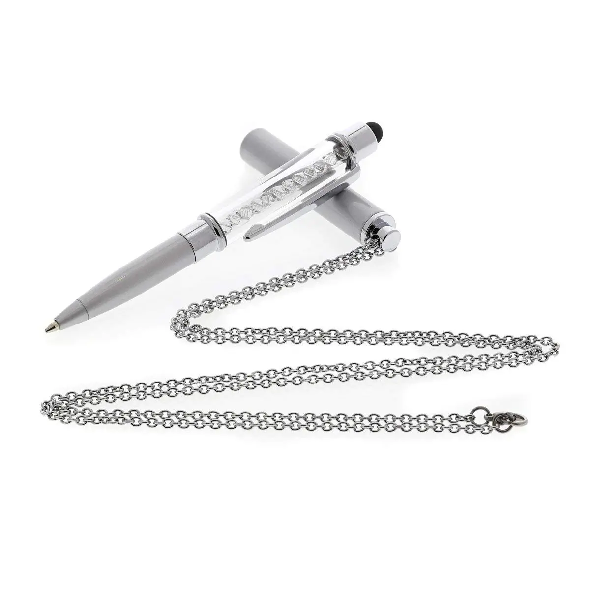 Baron-Jewelry Crystalline Stylus Pen Necklace Crystals (Silver) | Sparkling Pearl & Crystal Design for Texting & Tablet Use - view 3