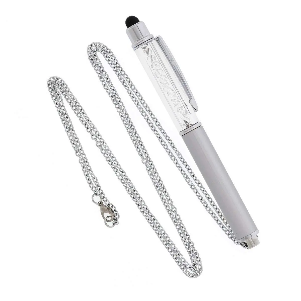 Baron-Jewelry Crystalline Stylus Pen Necklace Crystals (Silver) | Sparkling Pearl & Crystal Design for Texting & Tablet Use - view 4