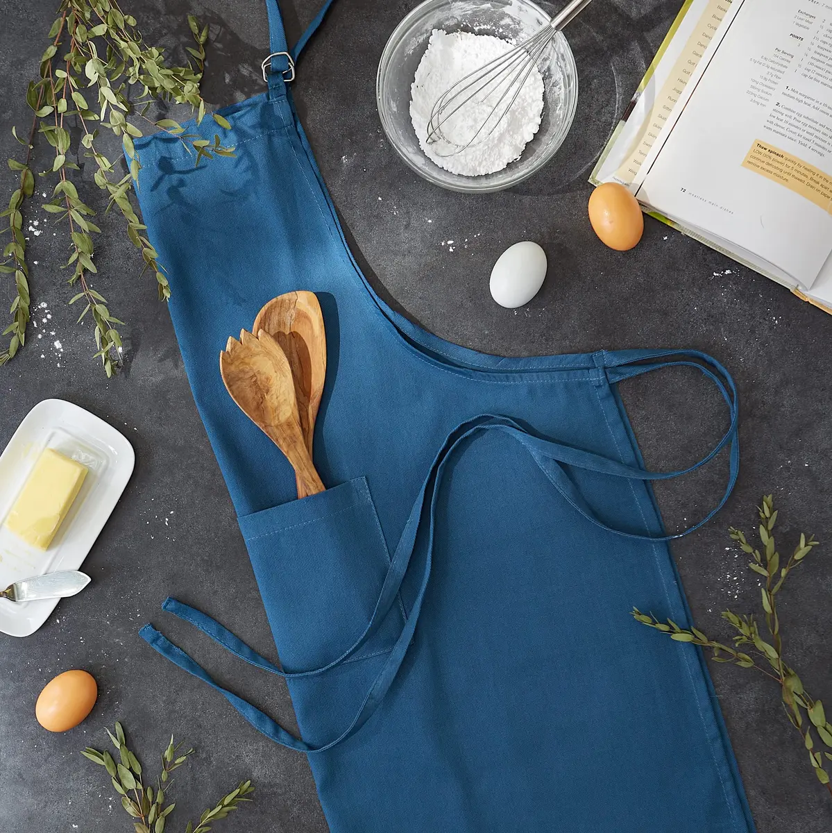 DII Blue Chef Apron | Unisex Cotton Kitchen Apron with Large Pocket - view 6