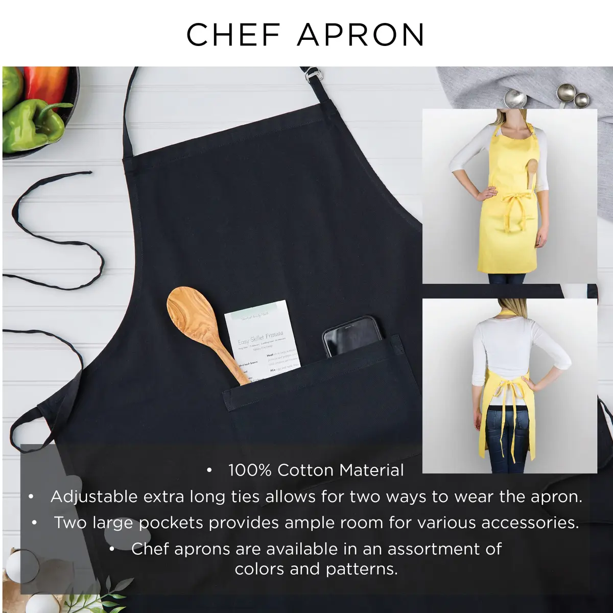 DII Blue Chef Apron | Unisex Cotton Kitchen Apron with Large Pocket - view 7