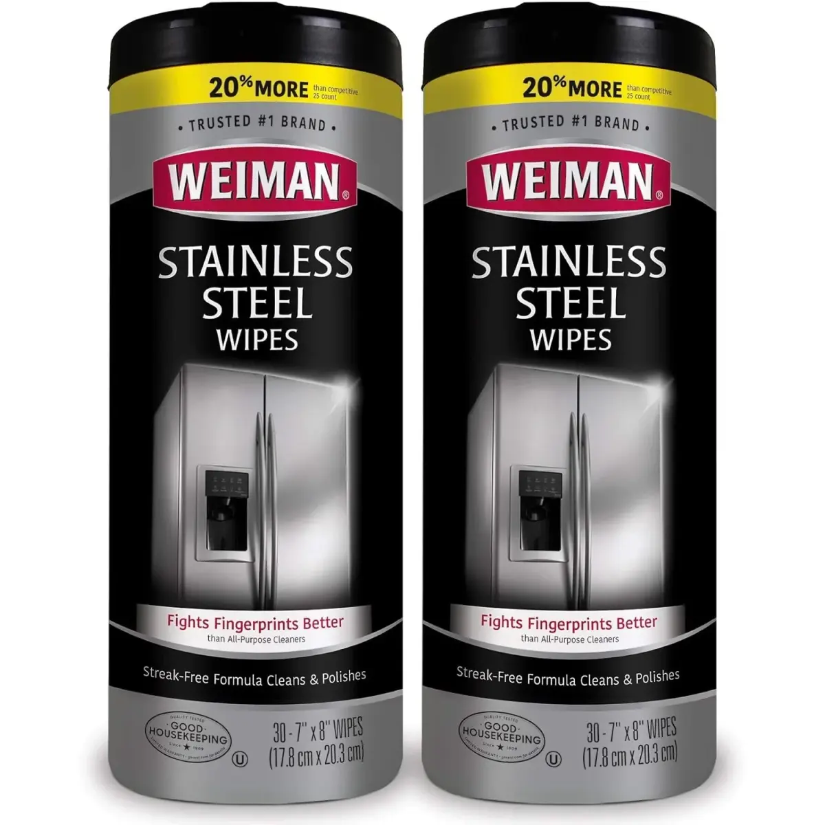 Weiman Stainless Steel Cleaning Wipes 60 Count (Pack of 2) | Removes Fingerprints & Grease - main product image