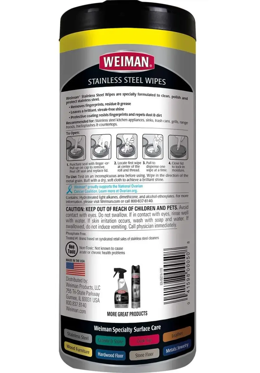 Weiman Stainless Steel Cleaning Wipes 60 Count (Pack of 2) | Removes Fingerprints & Grease - view 2