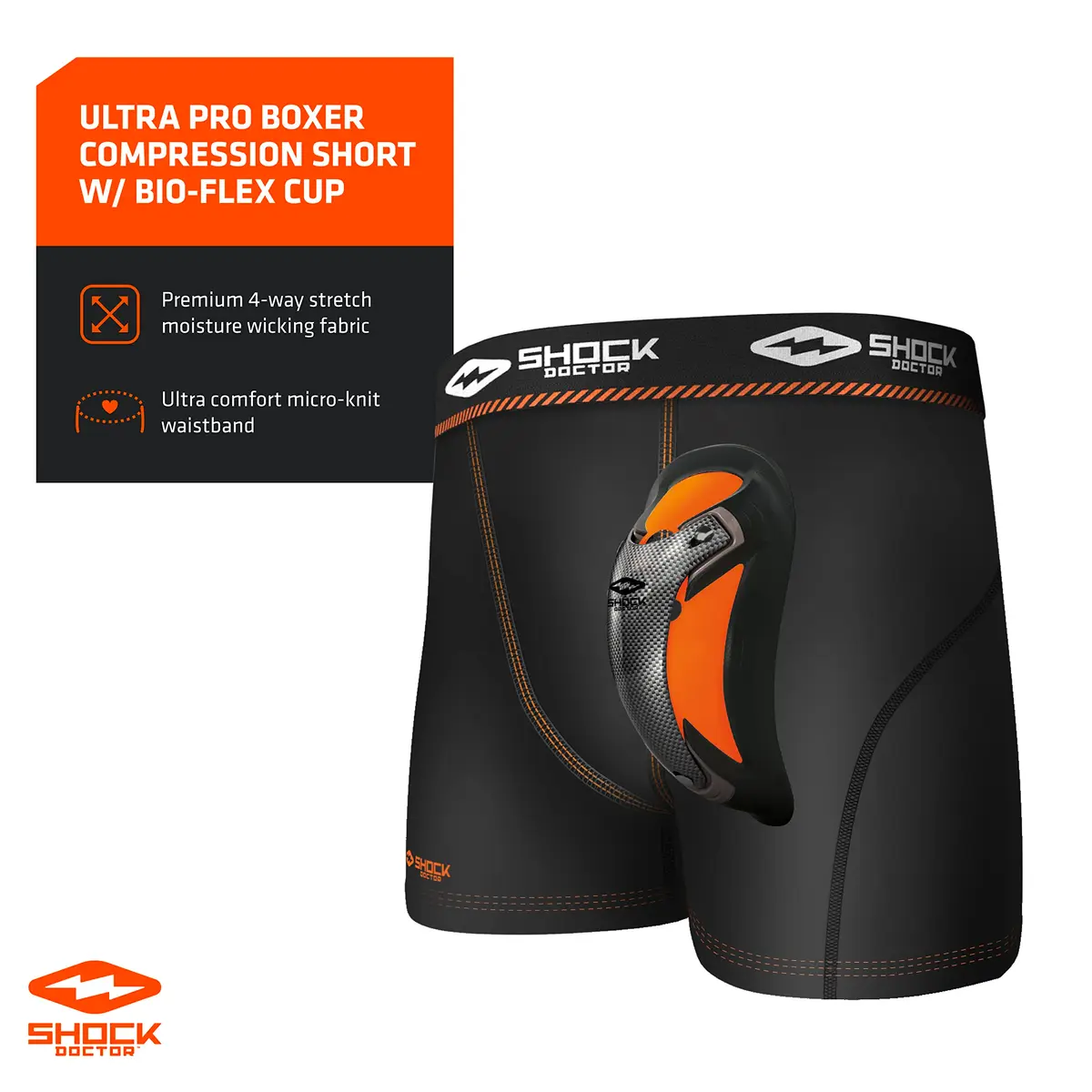 Shock Doctor Ultra Pro Boxer Shorts with Ultra Cup Black Medium | Compression & Protection - view 3