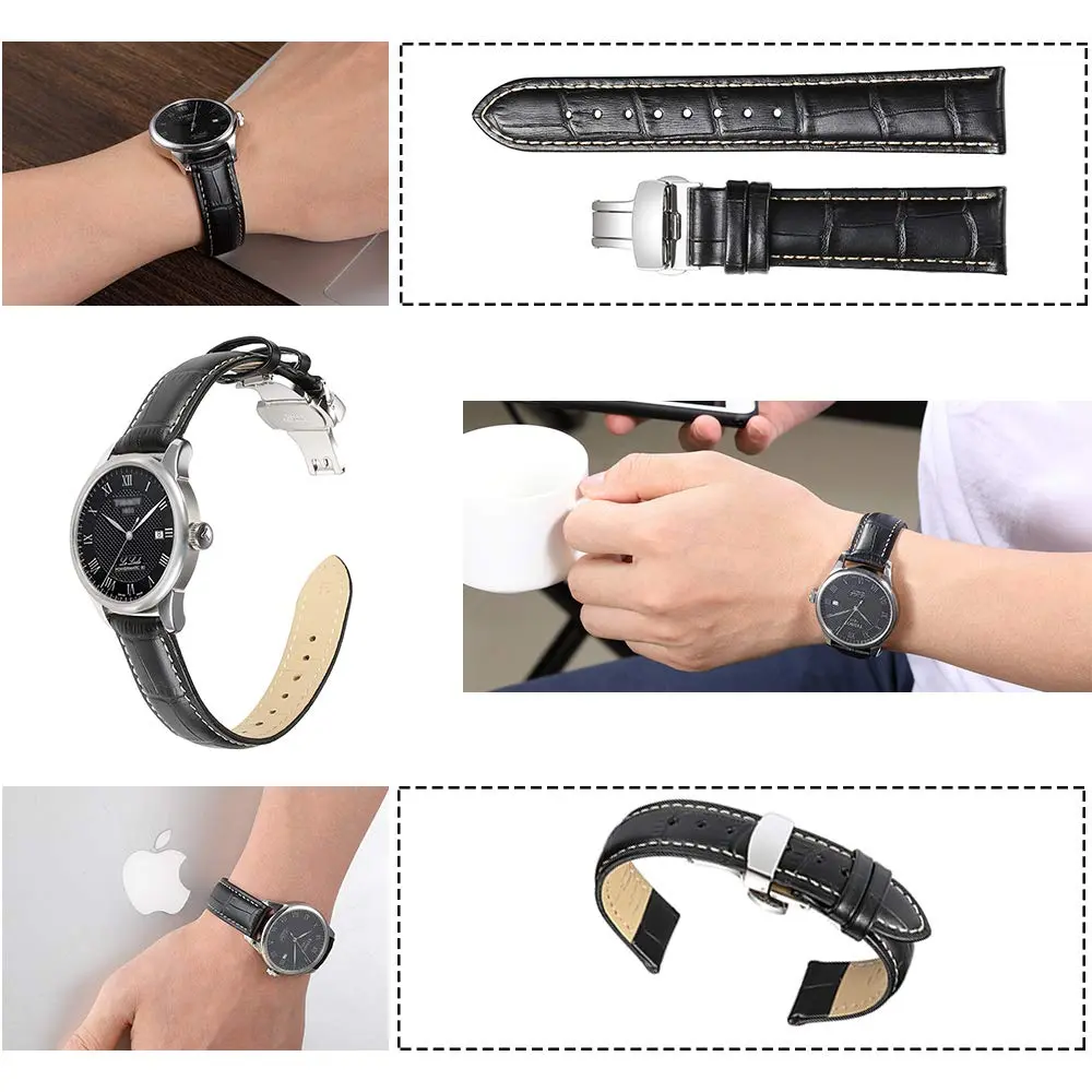 iStrap 22mm Leather Watch Band with Deployment Clasp | Classic Alligator Grain Calfskin Replacement Strap for Men & Women - view 5