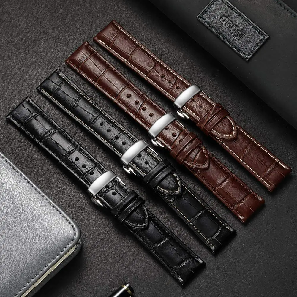 iStrap Leather Watch band -Alligator Grain Embossed Pattern Calfskin | Classic Elegant Strap for Men & Women 22mm - view 6