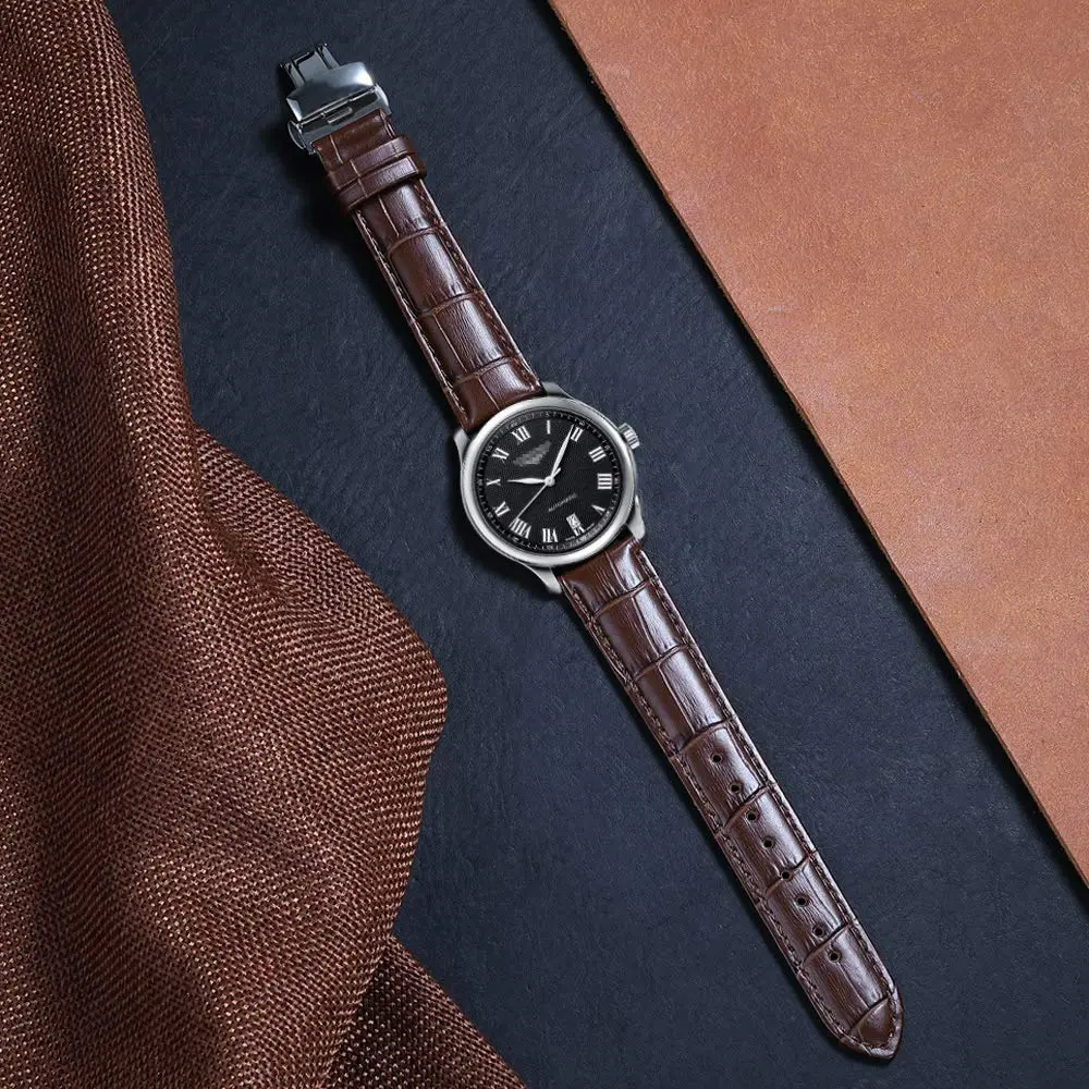 iStrap Leather Watch band -Alligator Grain Embossed Pattern Calfskin | Classic Elegant Strap for Men & Women 22mm - view 2
