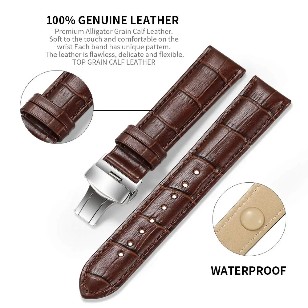 iStrap Leather Watch band -Alligator Grain Embossed Pattern Calfskin | Classic Elegant Strap for Men & Women 22mm - view 4