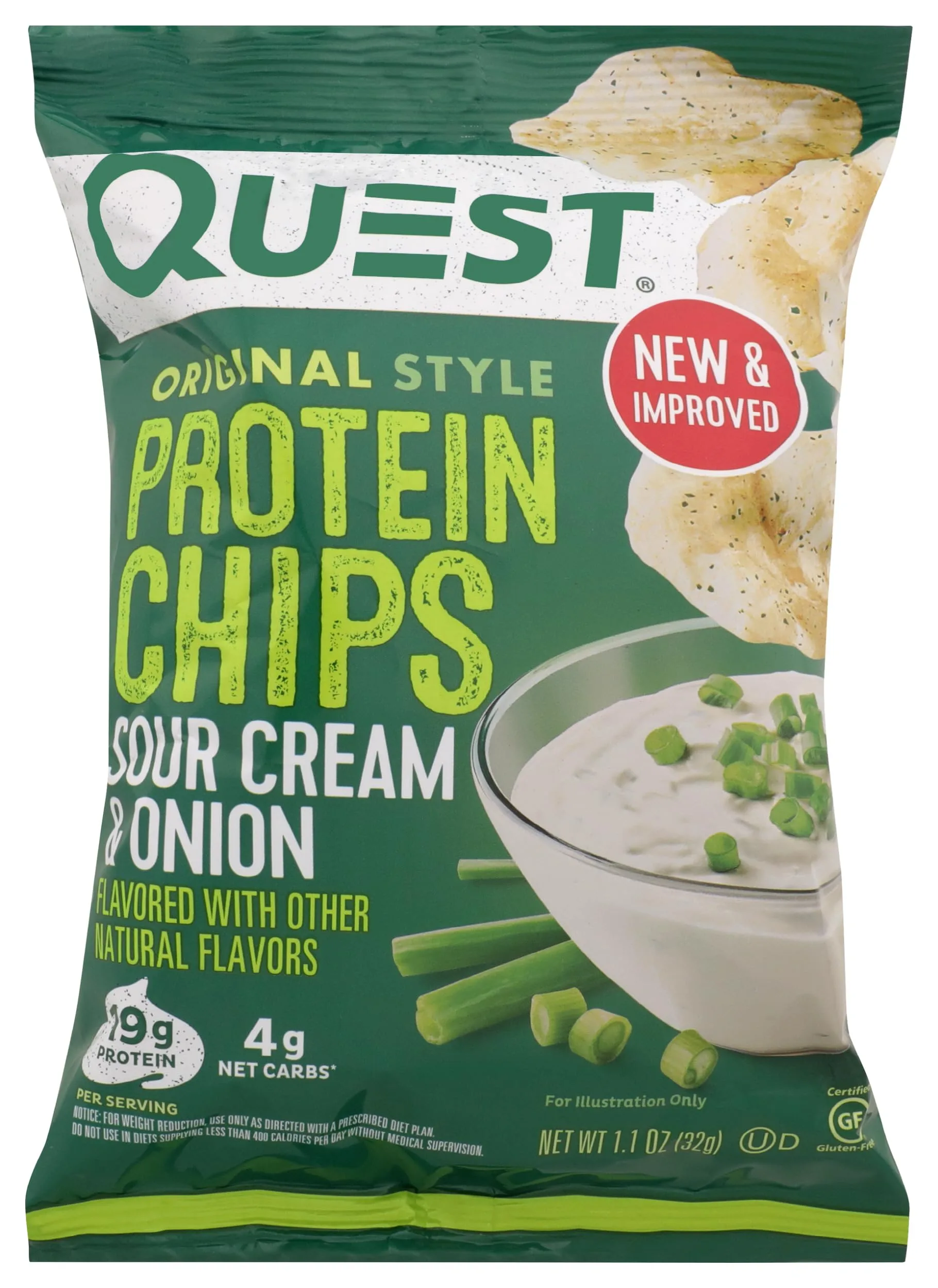 Quest Sour Cream & Onion Protein Chips with 21g Protein, 1.2oz Bag | High Protein, Low Carb, Gluten Free - main product image