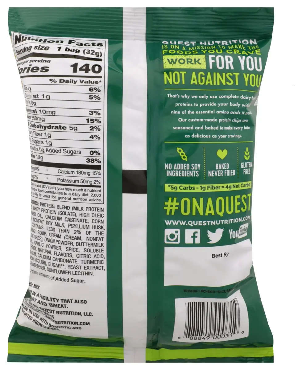 Quest Sour Cream & Onion Protein Chips 32g (1.2oz) | 21g Protein, Gluten-Free, Baked - view 2