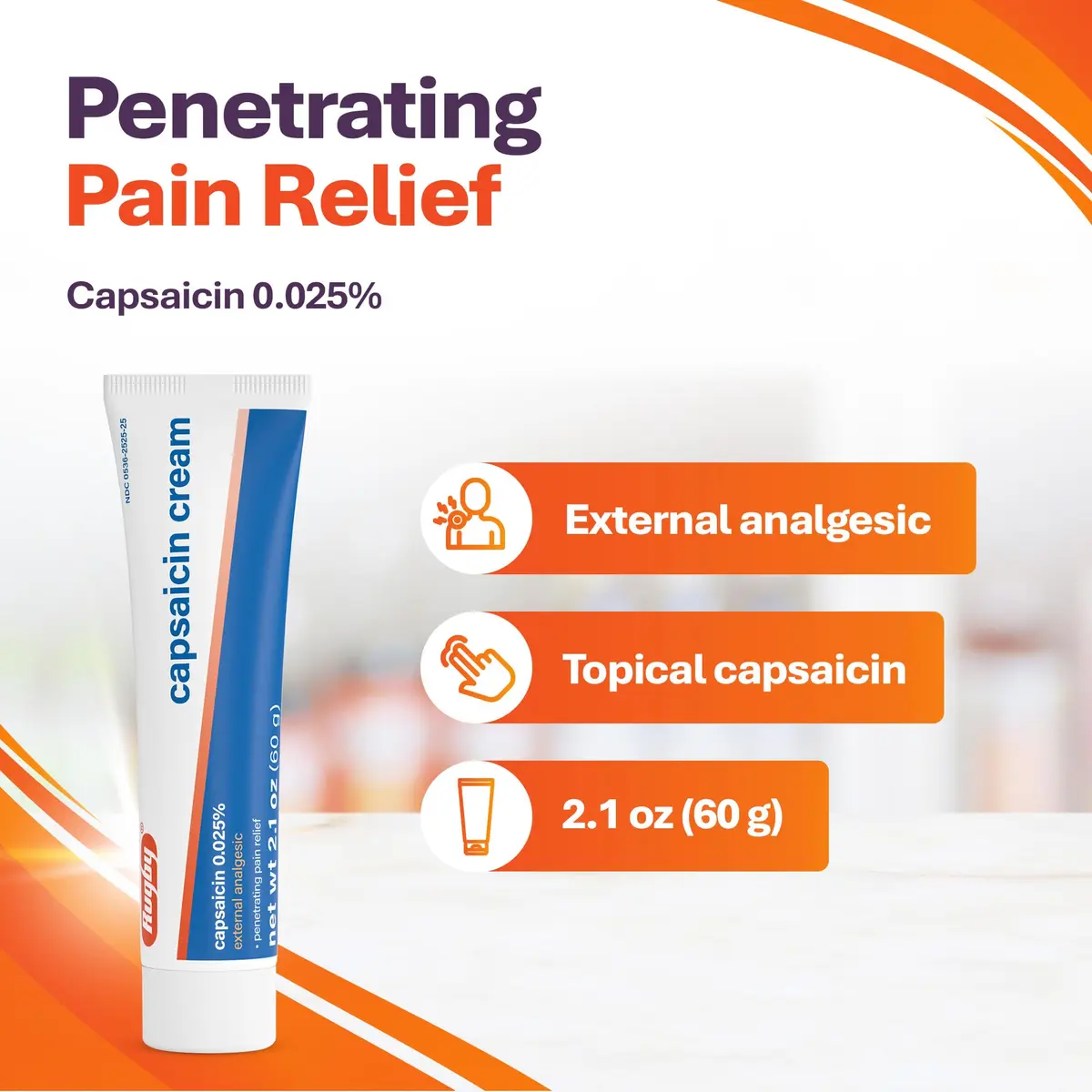 Rugby Capsaicin Cream 0.025% | Pain Relief for Muscles & Joints, 2.1 oz (60 g) (6-Pack) - view 4