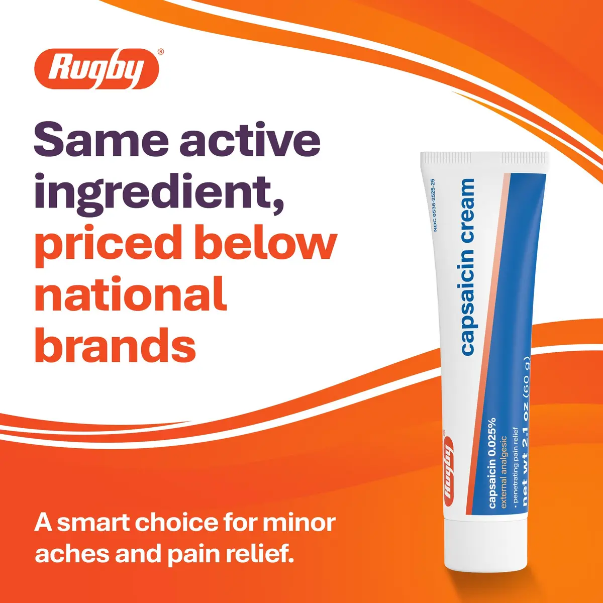 Rugby Capsaicin Cream 0.025% | Pain Relief for Muscles & Joints, 2.1 oz (60 g) (6-Pack) - view 2