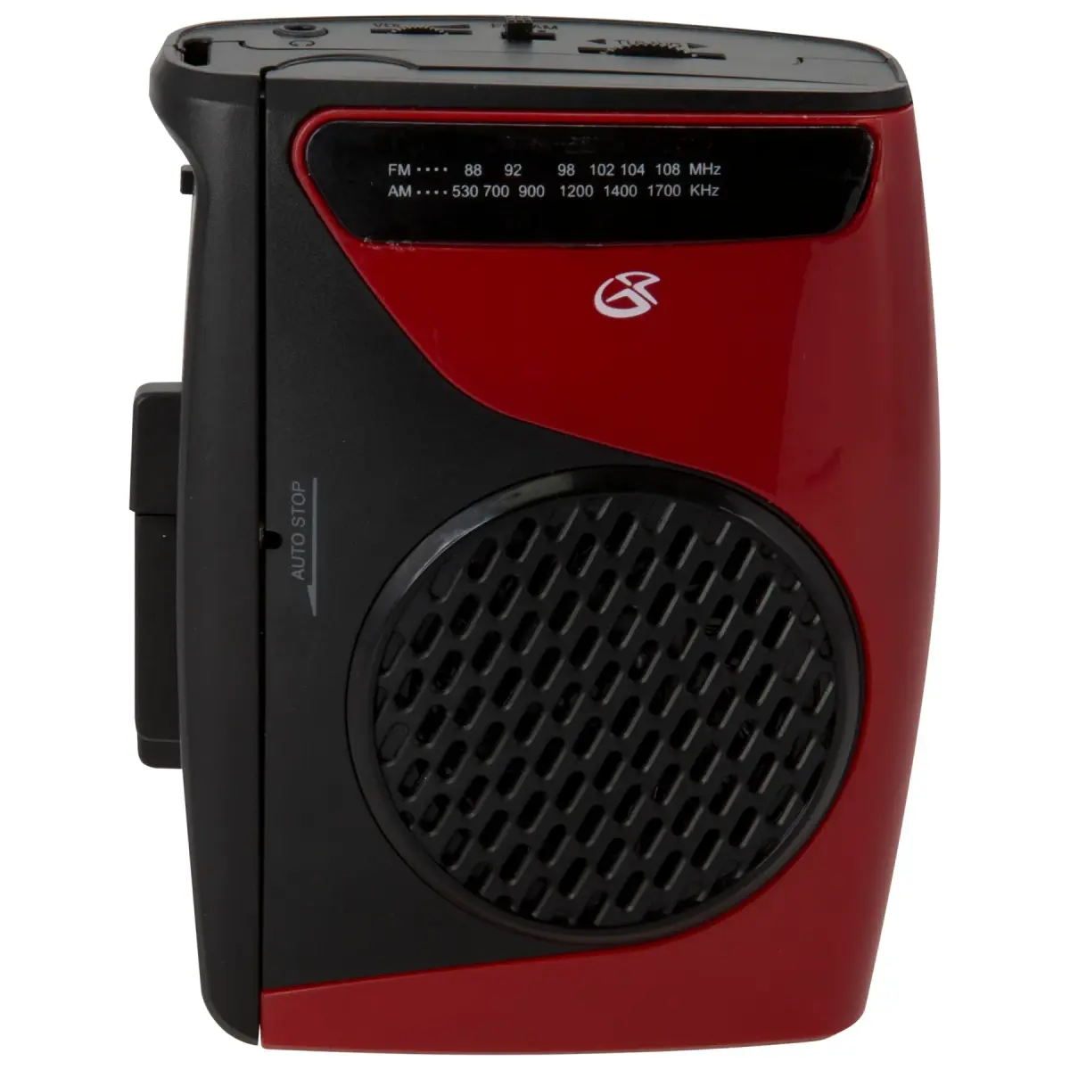GPX Portable Cassette Player & Recorder with AM/FM Radio, Built-in Speaker, 3.5mm Jack, Red/Black (CAS337B) | Includes Earbuds & Belt Clip - main product image