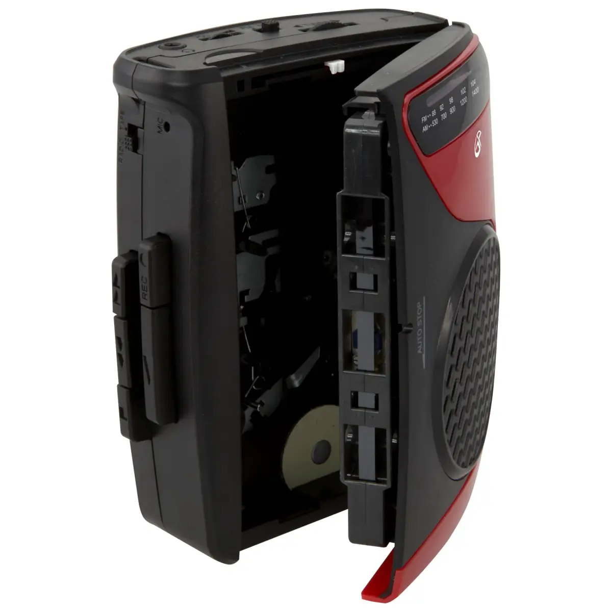 GPX Portable Cassette Player & Recorder with AM/FM Radio, Built-in Speaker, 3.5mm Jack, Red/Black (CAS337B) | Includes Earbuds & Belt Clip - view 2