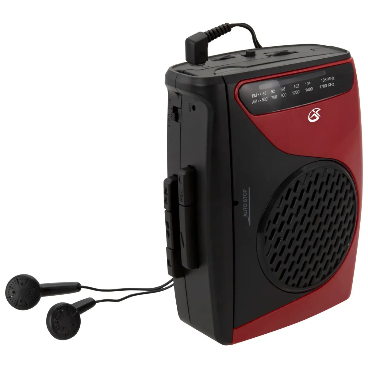GPX Portable Cassette Player & Recorder with AM/FM Radio, Built-in Speaker, 3.5mm Jack, Red/Black (CAS337B) | Includes Earbuds & Belt Clip - view 3