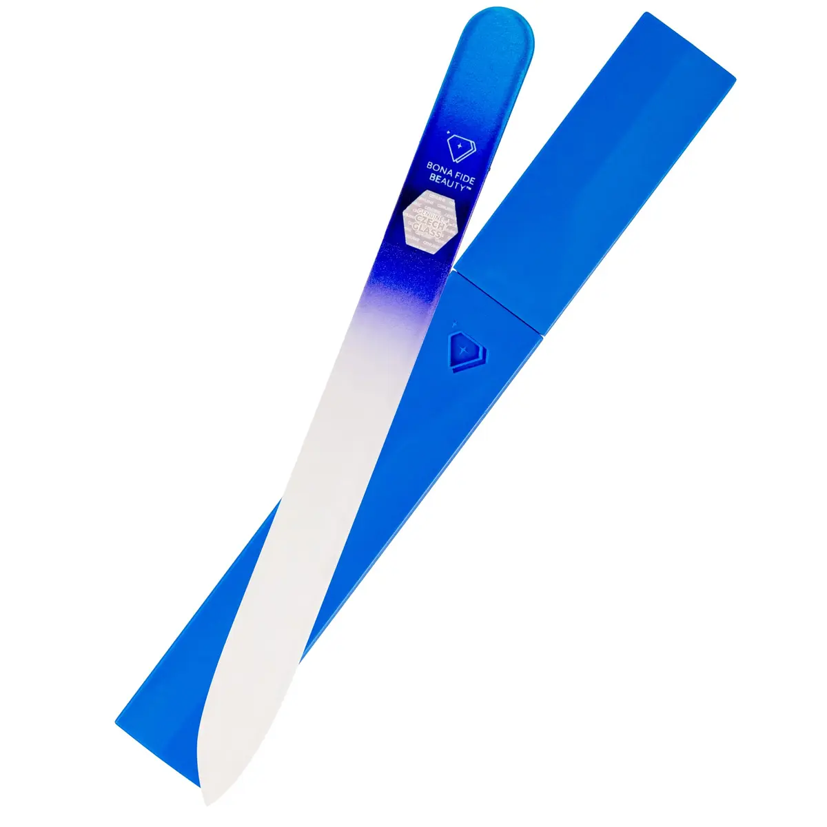 BONA FIDE BEAUTY Glass Nail File with Case (Aqua Cobalt) | Czech Handmade Fine Grit Nail Tool - main product image