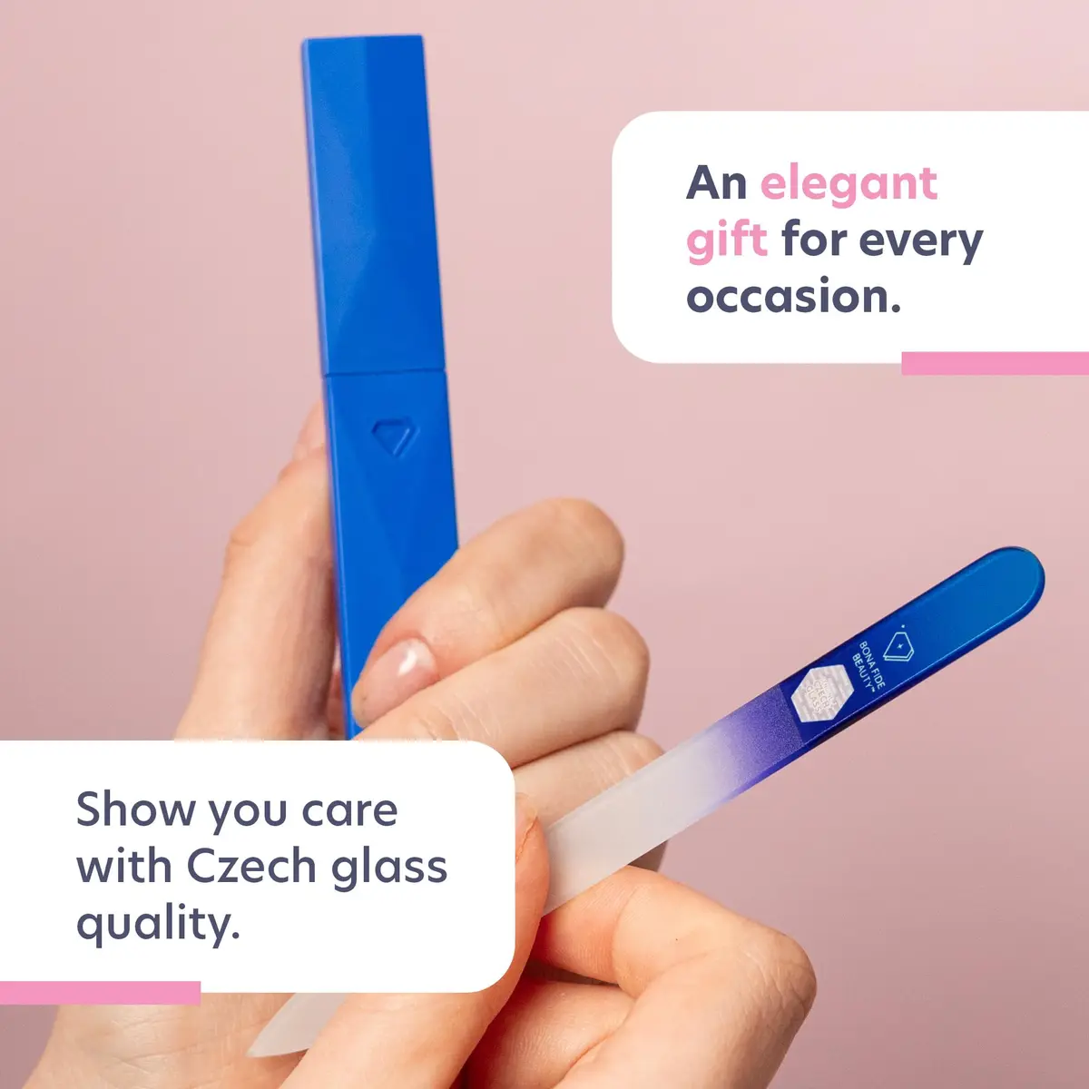 BONA FIDE BEAUTY Glass Nail File with Case (Aqua Cobalt) | Czech Handmade Fine Grit Nail Tool - view 8