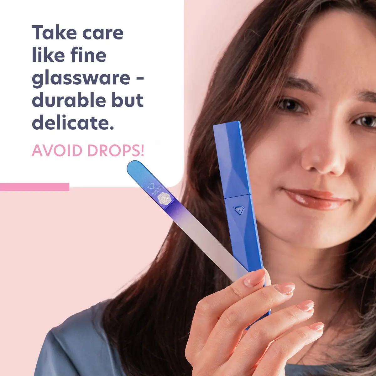 BONA FIDE BEAUTY Glass Nail File with Case (Aqua Cobalt) | Czech Handmade Fine Grit Nail Tool - view 9