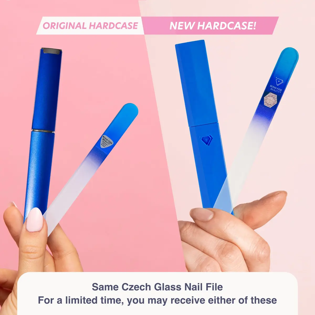 BONA FIDE BEAUTY Glass Nail File with Case (Aqua Cobalt) | Czech Handmade Fine Grit Nail Tool - view 2