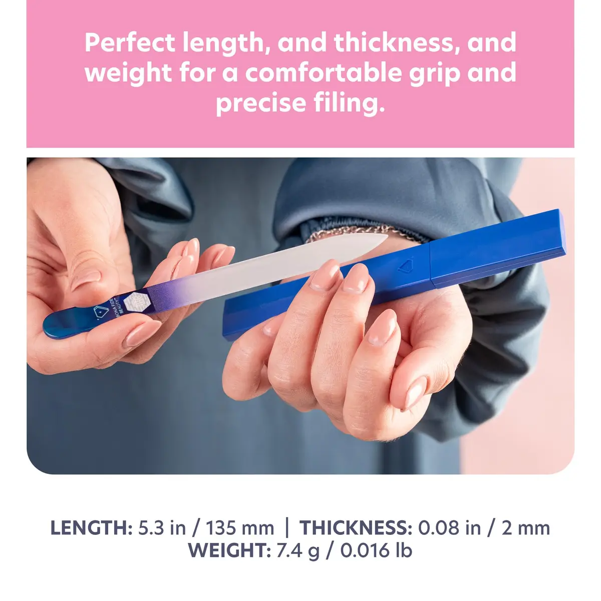 BONA FIDE BEAUTY Glass Nail File with Case (Aqua Cobalt) | Czech Handmade Fine Grit Nail Tool - view 4