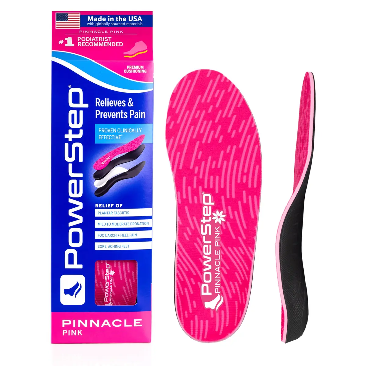 PowerStep Pinnacle Pink Orthotics for Women | Plantar Fasciitis Relief & Deep Heel Cup (W 7-7.5, Men's 5-5.5) - main product image