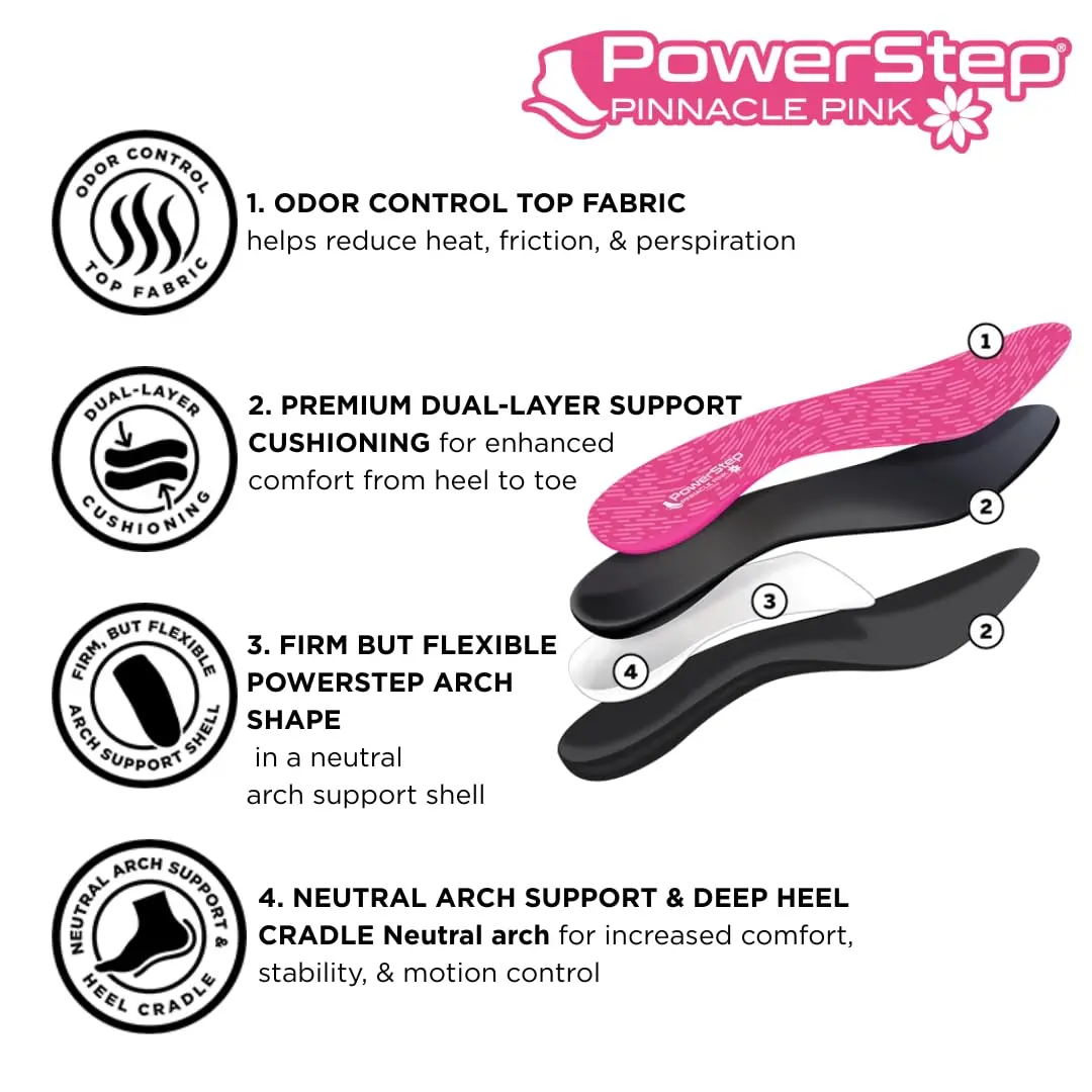 PowerStep Pinnacle Pink Orthotics for Women | Plantar Fasciitis Relief & Deep Heel Cup (W 7-7.5, Men's 5-5.5) - view 3